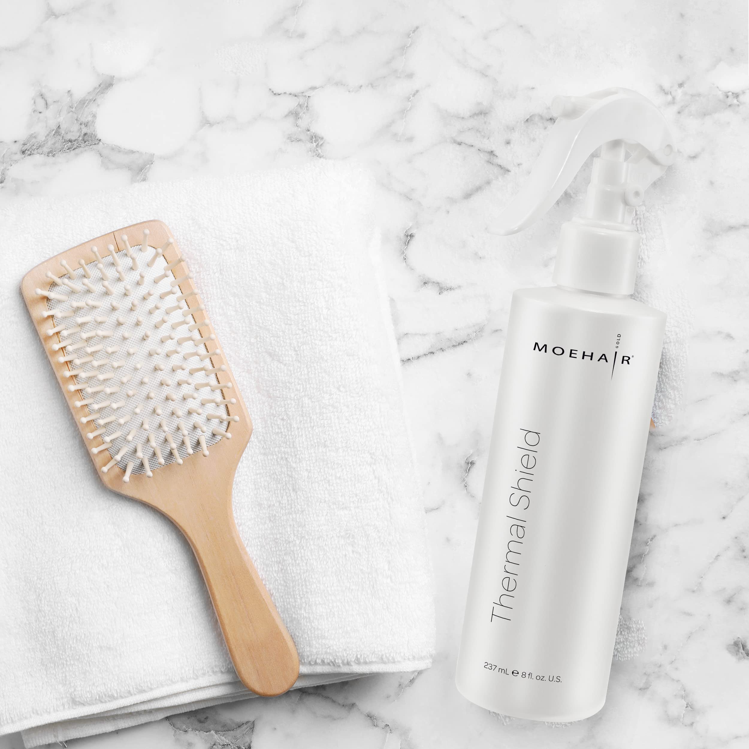 Moehair TRIO Hair Straightener Kit with Thermal Shield Spray (8 Fl Oz) & Leave-In Conditioner (12 Fl Oz) - Professional Flat Iron for Smooth, Shiny Hair at Home or Salon
