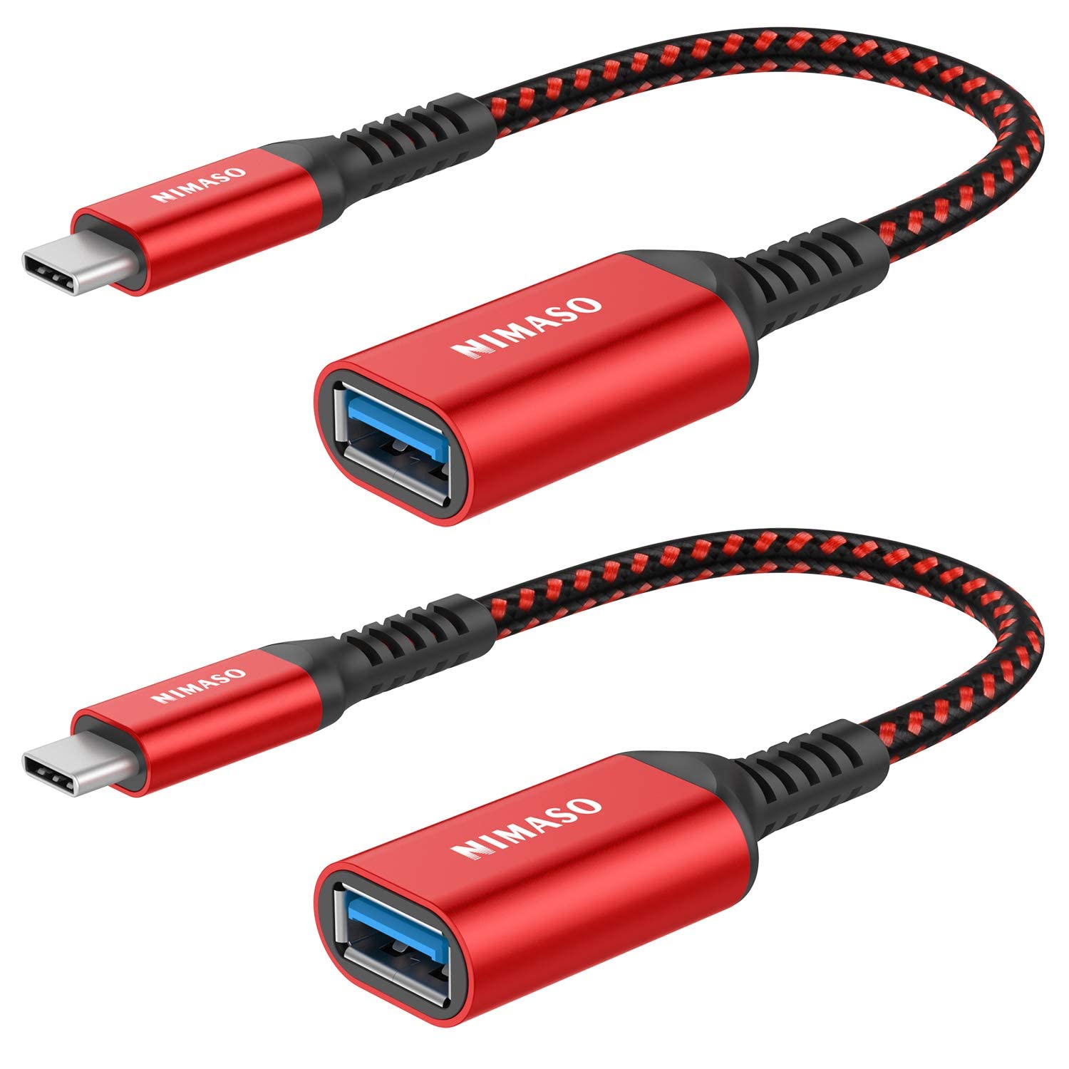 NIMASO 2-Pack USB C to USB 3.1 Adapter - Type C Male to USB Female OTG Cable Compatible with iPhone 15 Series, MacBook Pro, iPad, Samsung Galaxy, Huawei, Google Pixel - Red | Perfect for Data Transfer, Charging & Connecting Peripherals