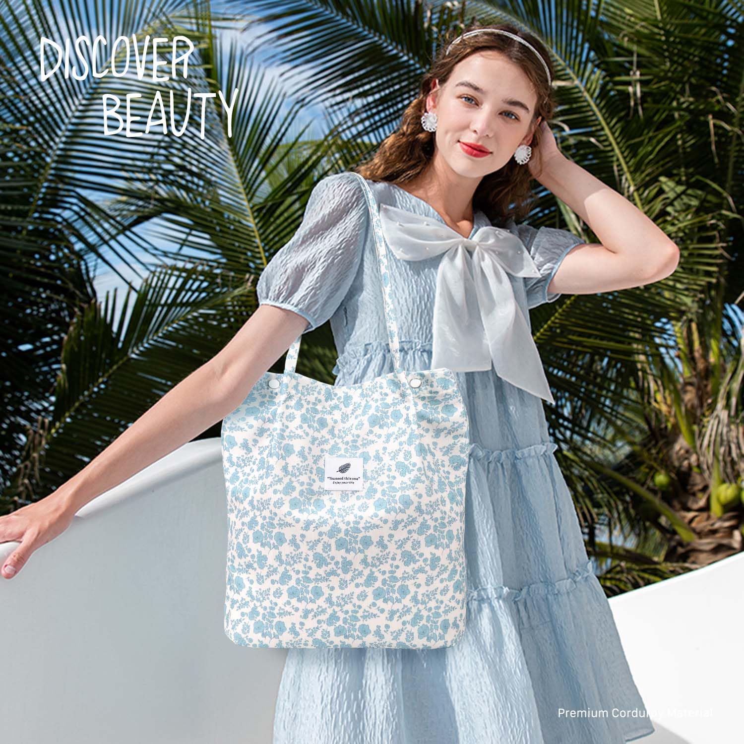 Stylish Corduroy Tote Bag for Women - Durable Shoulder Beach Bag with Matching Makeup Pouch - Perfect for Work, Travel, Grocery Shopping & Daily Use