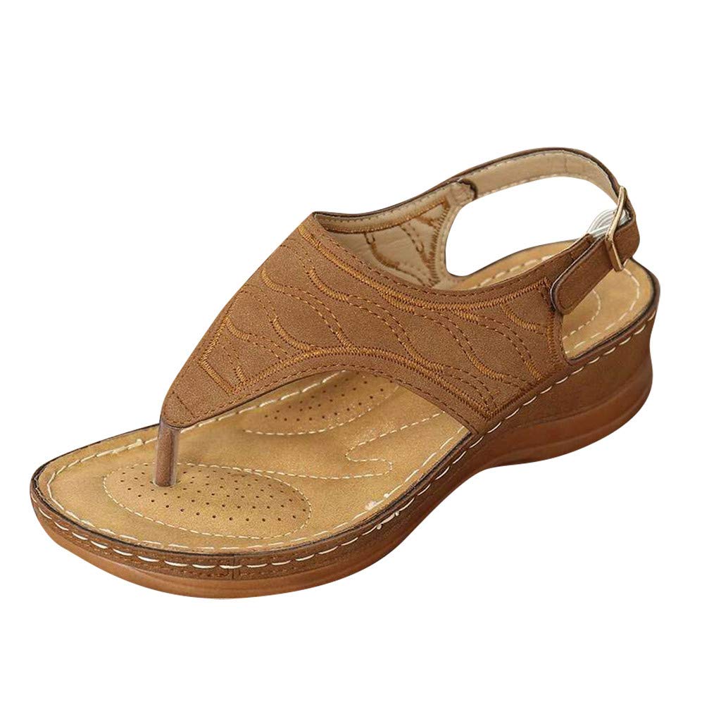 Women's Summer Sandals with Embroidery Wave Design - Comfortable Toe Clip Fashion Sandals for Women Over 60 - Perfect for Beach, Vacation, and Casual Outings