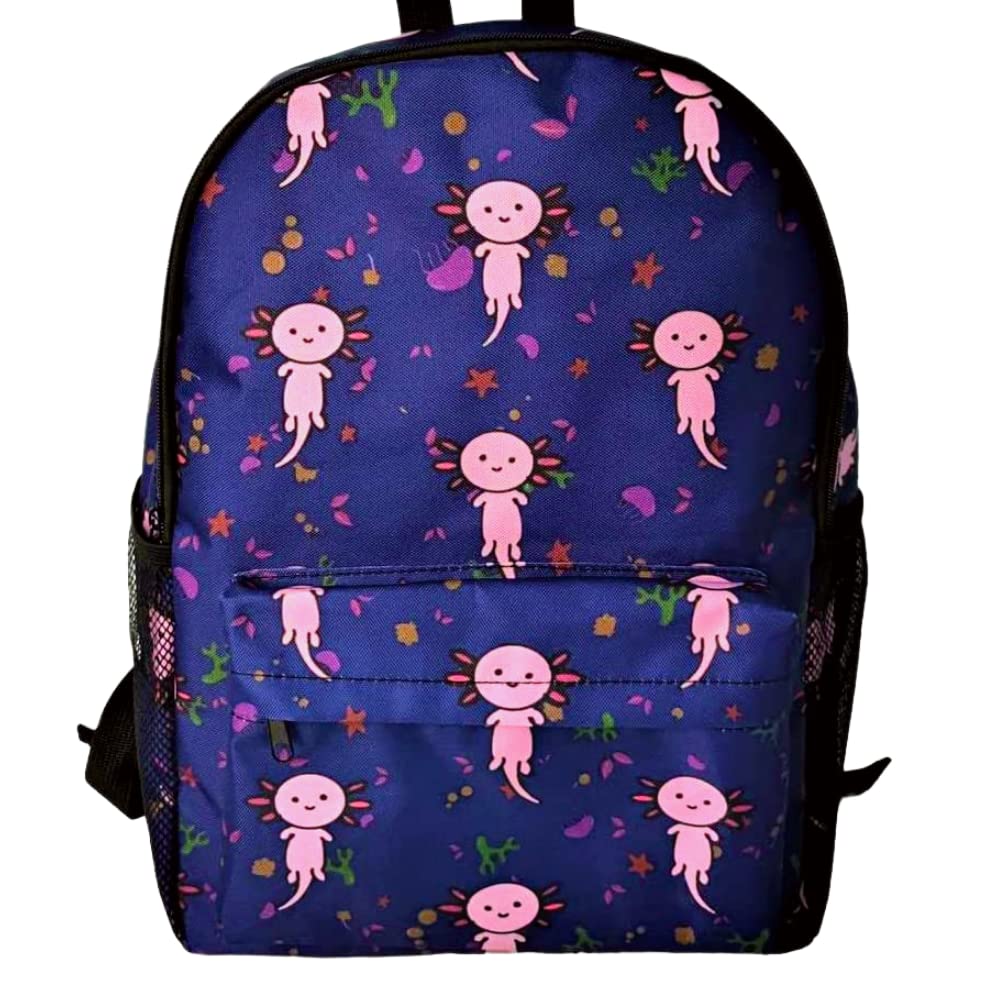 **PUFFOLOGY Cute Axolotl Salamander Backpack - Lightweight Pink & Purple School Bag for Kids, Teens & Adults - Perfect for Preschool, Kindergarten, Travel, Easter & Birthday Gifts (Blue)**    **Use Cases:** School, Travel, Daily Commute, Outdoor Activities, Gifts for Kids & Teens.