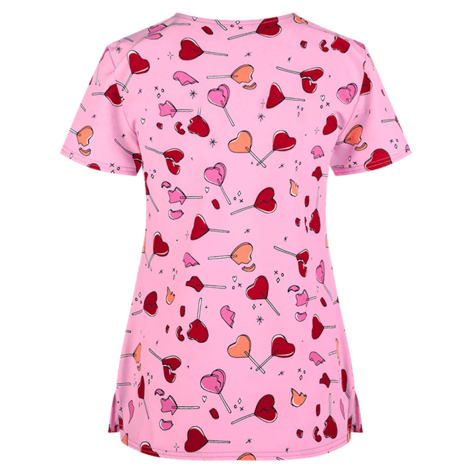 Women's Short Sleeve V-Neck Scrub Top with Pockets - Cute Print Nursing Uniform & Medical Shirt for Healthcare Professionals | Perfect for Nurses, Doctors, and Medical Students in Hospitals & Clinics
