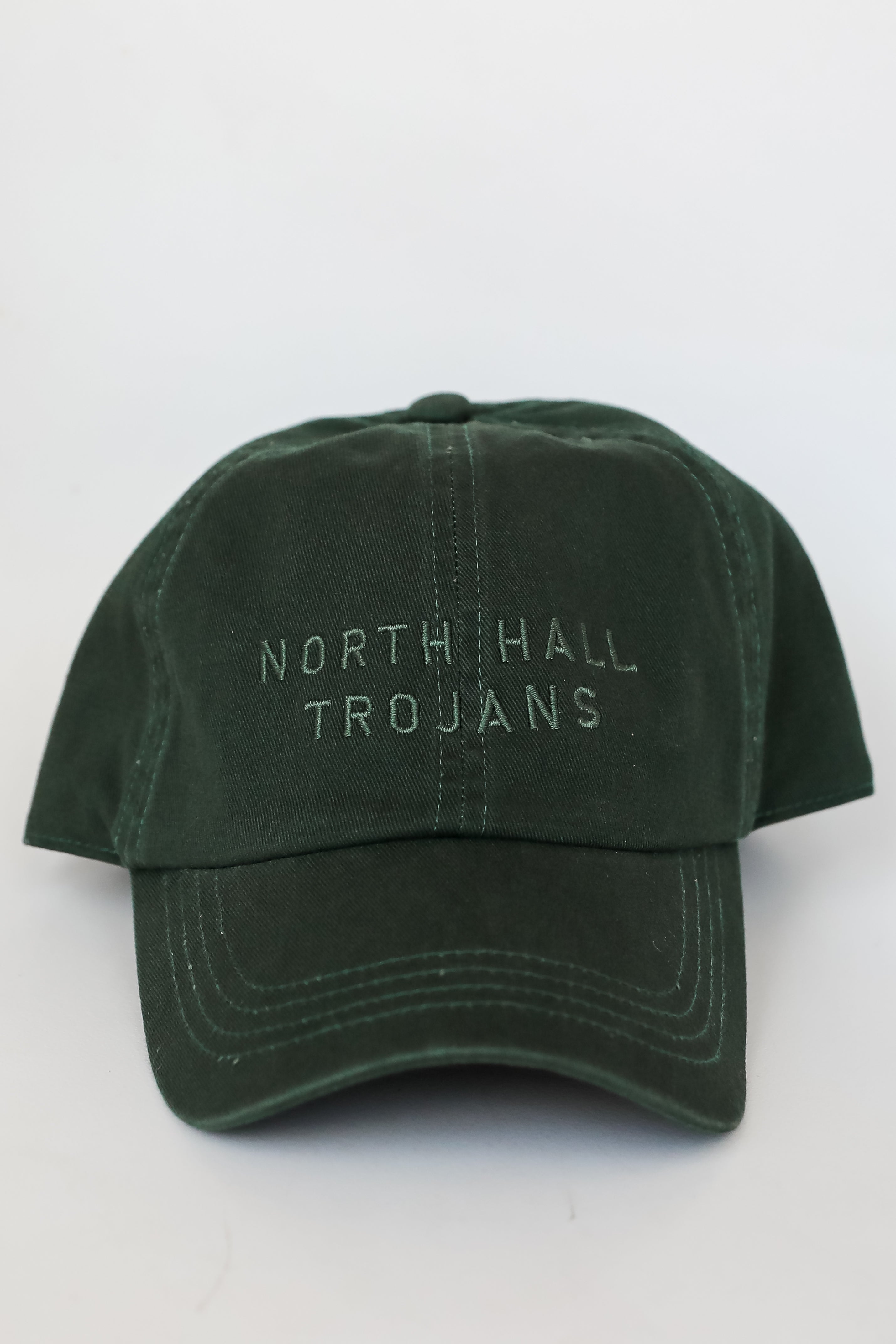 Dark Green North Hall Trojans Embroidered Baseball Cap - Vintage Style Adjustable Dad Hat for Sports Fans, Alumni & Casual Wear