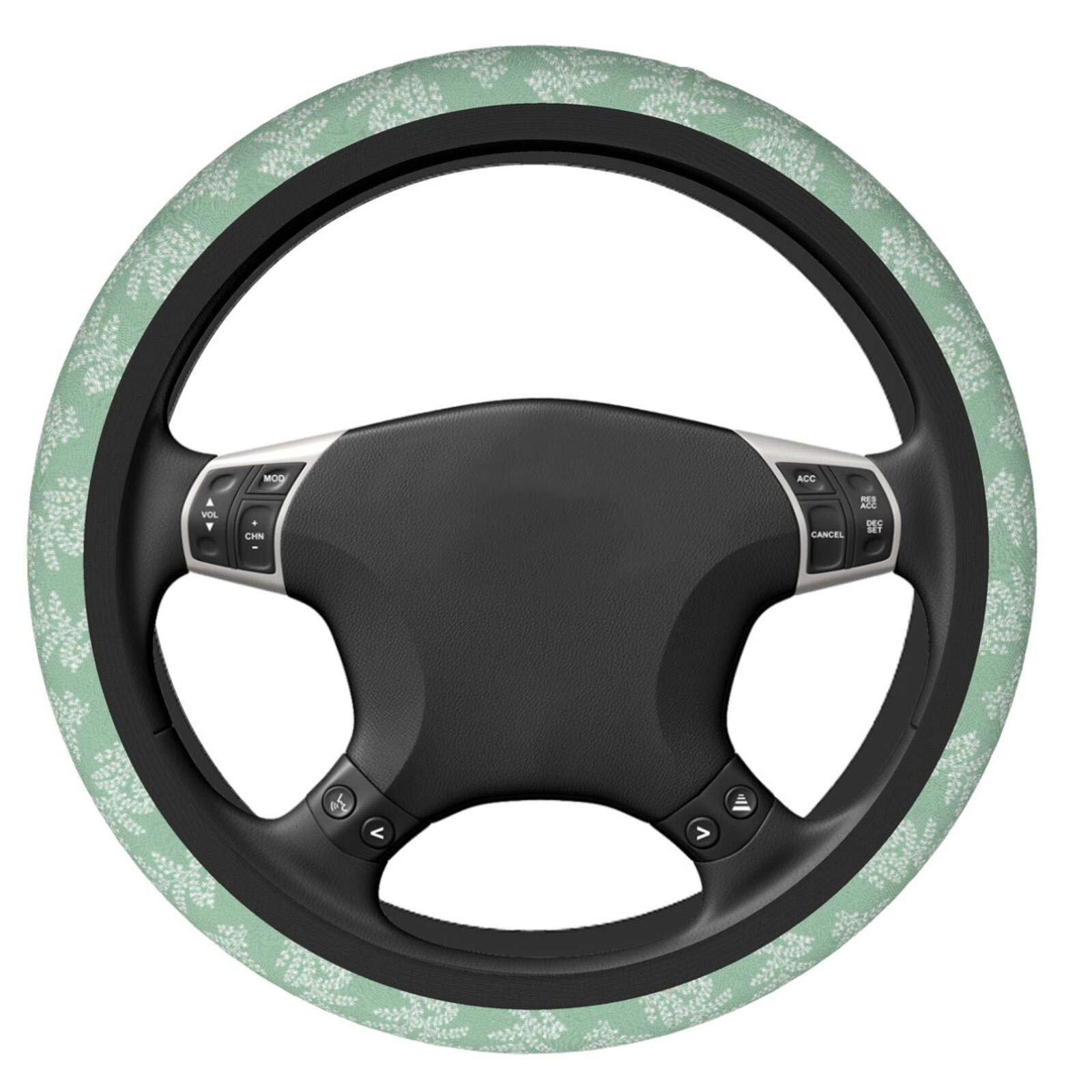Universal 15 Inch Ferns Sage Green Steering Wheel Cover for Cars - Soft & Non-Slip Grip for Women, Men & Teens - Perfect for Commuting, Road Trips & Everyday Driving Comfort