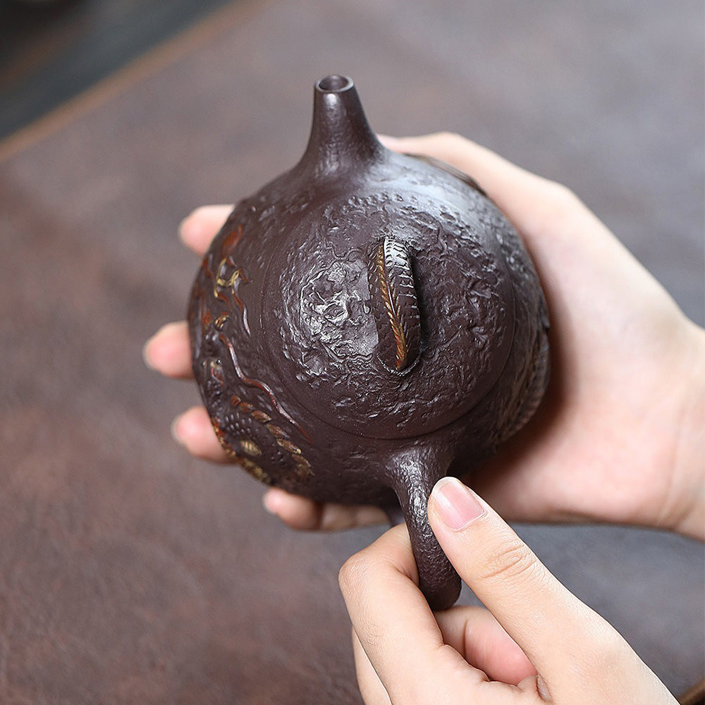 Premium Yixing Purple Clay Dragon Qin Quan Teapot - Handmade Chinese Ceramic Teapot for Oolong & Pu-erh Tea Brewing - Perfect Gift for Tea Lovers & Home Decor