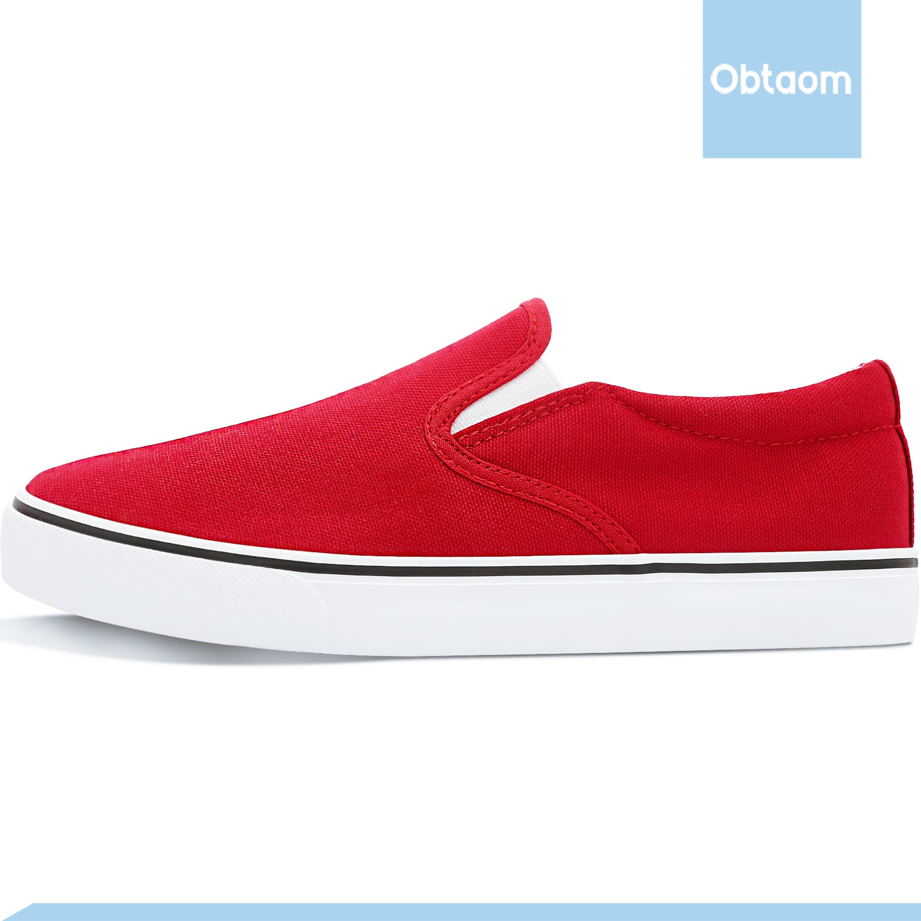 Obtaom Women's White Sneakers - Slip On Black Canvas Loafers for Women | Comfortable Low Top Casual Shoes for Walking, Work & Everyday Wear