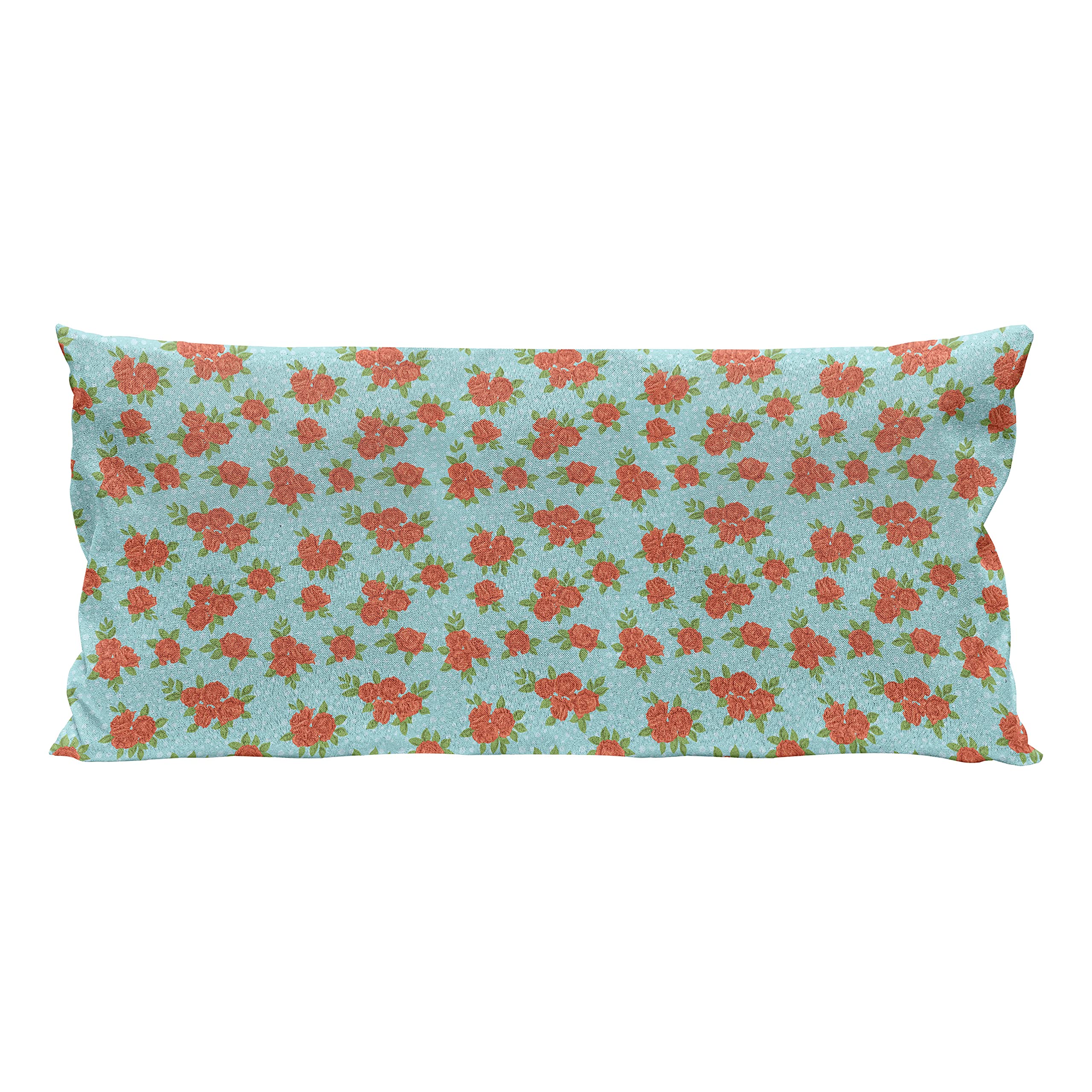 Ambesonne Floral Throw Pillow Cover 36x16 Inches - Blue Burnt Orange Decorative Cushion Case with Romantic Roses & Leaves on Bubble Background - Perfect for Living Room, Bedroom, Sofa & Home Decor