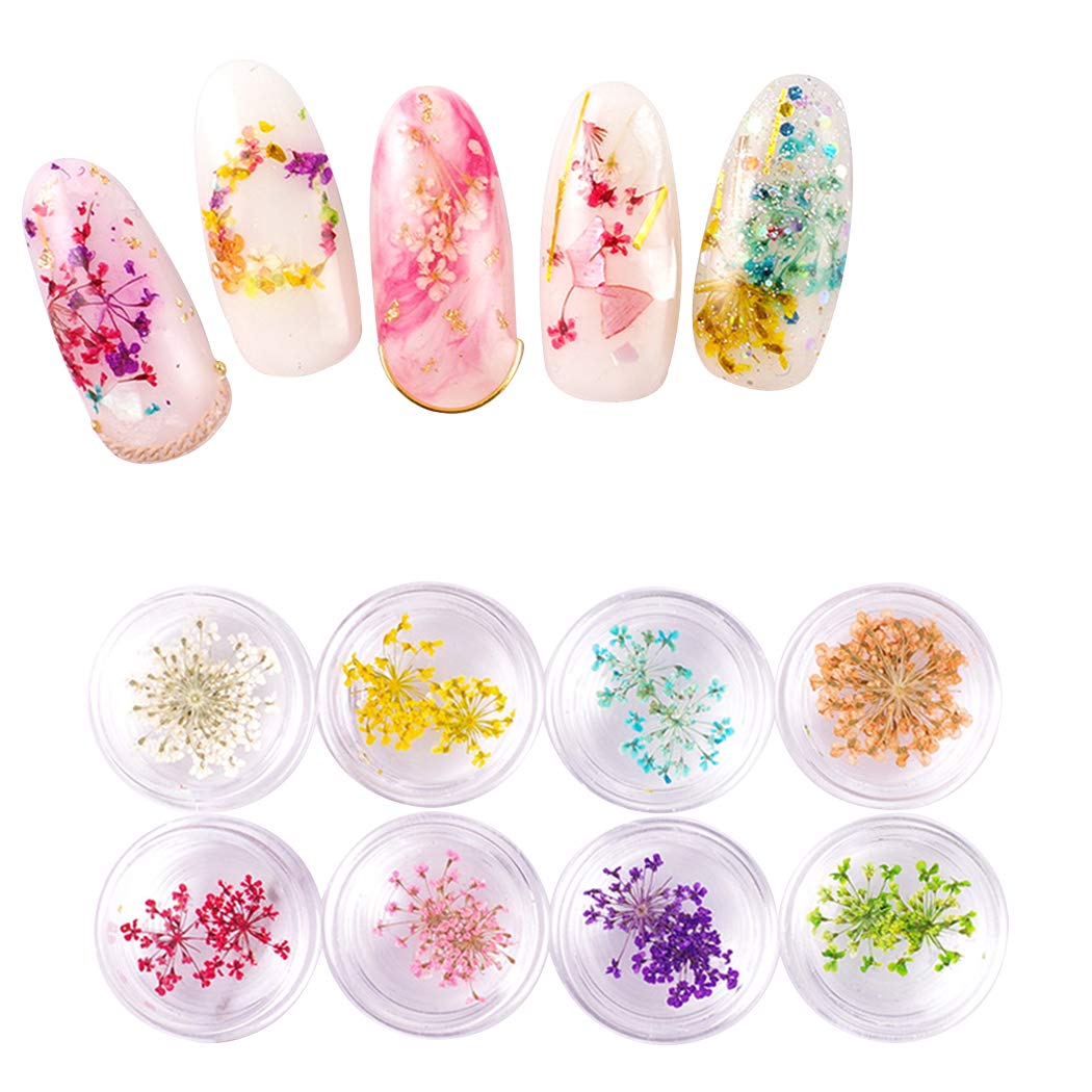 COSYOO 8 Pack Multicolor Nail Art Dried Flowers - Creative Floral Manicure Decorations for DIY Nail Art Designs | Perfect for Home Salon, Wedding Nails & Professional Nail Artists