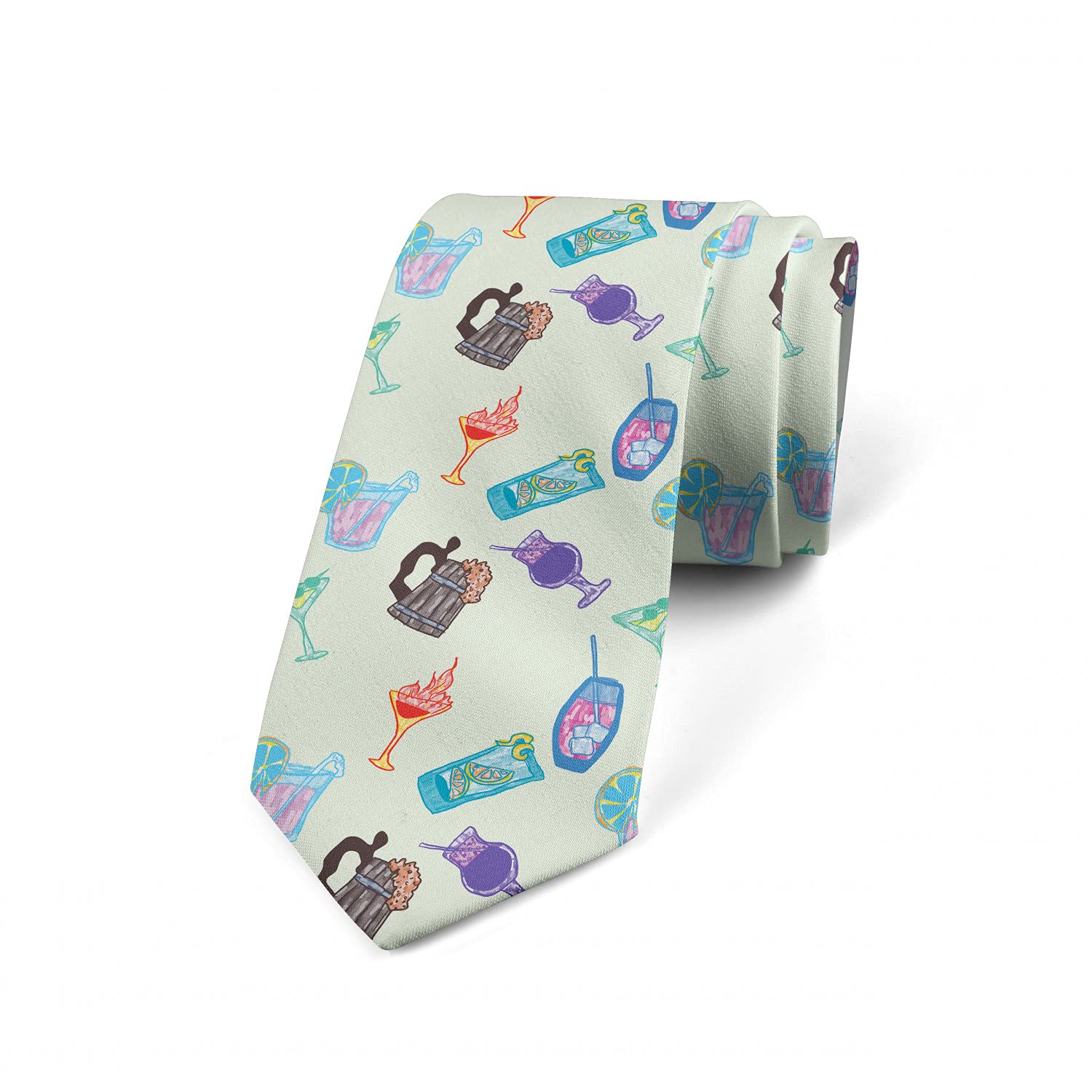 Ambesonne Men's Necktie - Stylish Cocktail Booze Beverage Pattern, 3.7