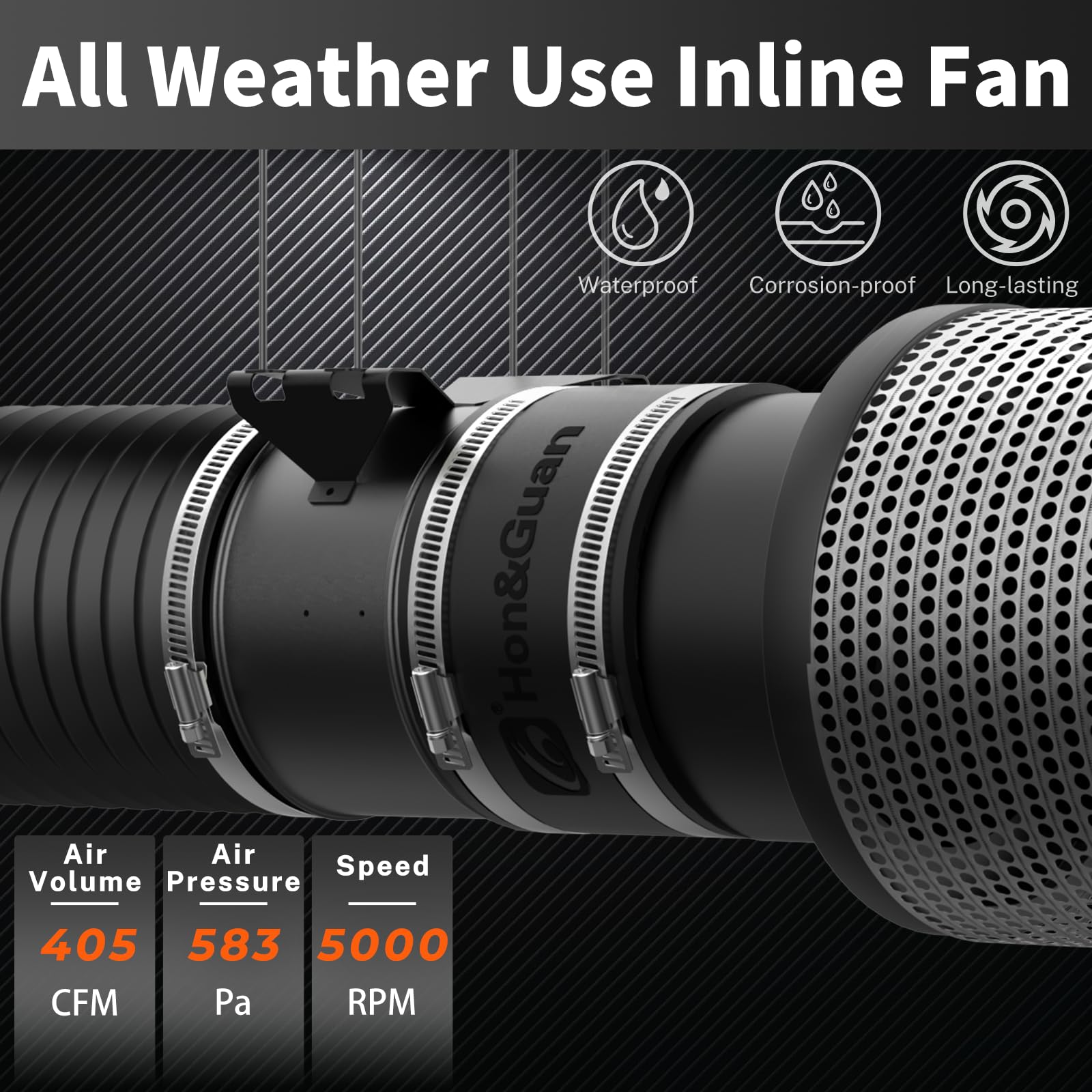 Hon&Guan PRO 6 Inch Inline Duct Fan - 405 CFM High Performance Ventilation with Quiet EC Motor & Smart Temperature Humidity Controller - HVAC Exhaust Fan for Grow Tents, Hydroponics, Greenhouses, Home Heating and Cooling Systems (Black & Orange)