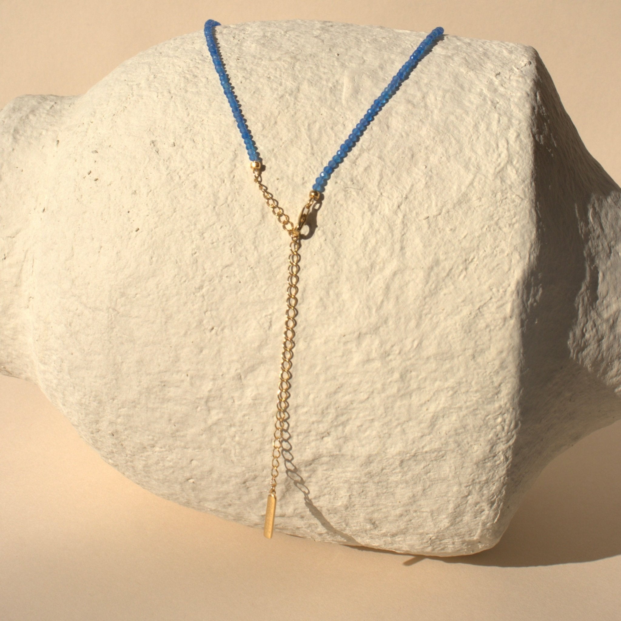 ICONIC BEADED OPEN-ENDED NECKLACE - Denim Blue Onyx & Gold - Customizable Connector - Perfect for Layering, Boho Style & Everyday Wear