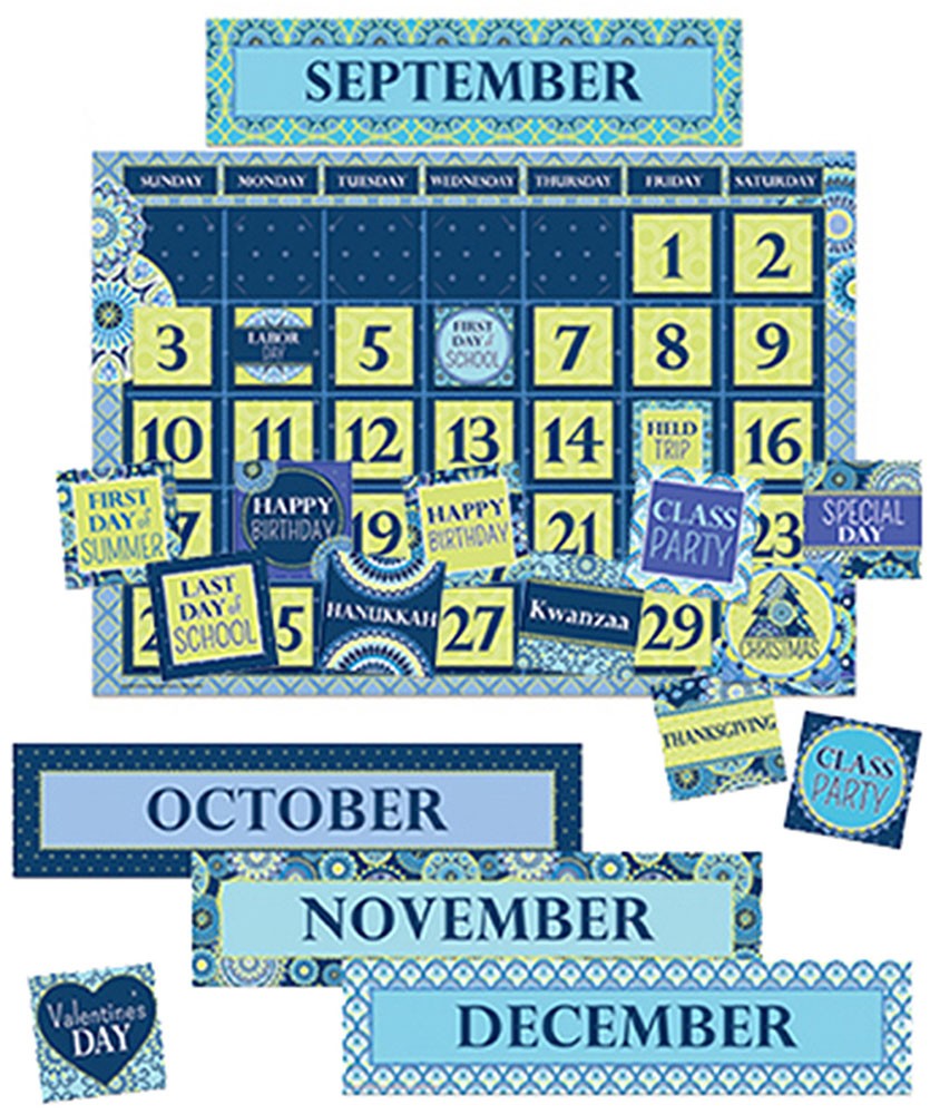 Blue Harmony Calendar Bulletin Board Set - Stylish Classroom & Office Organization for Teachers & Students | Perfect for Schedules, Reminders & Planning