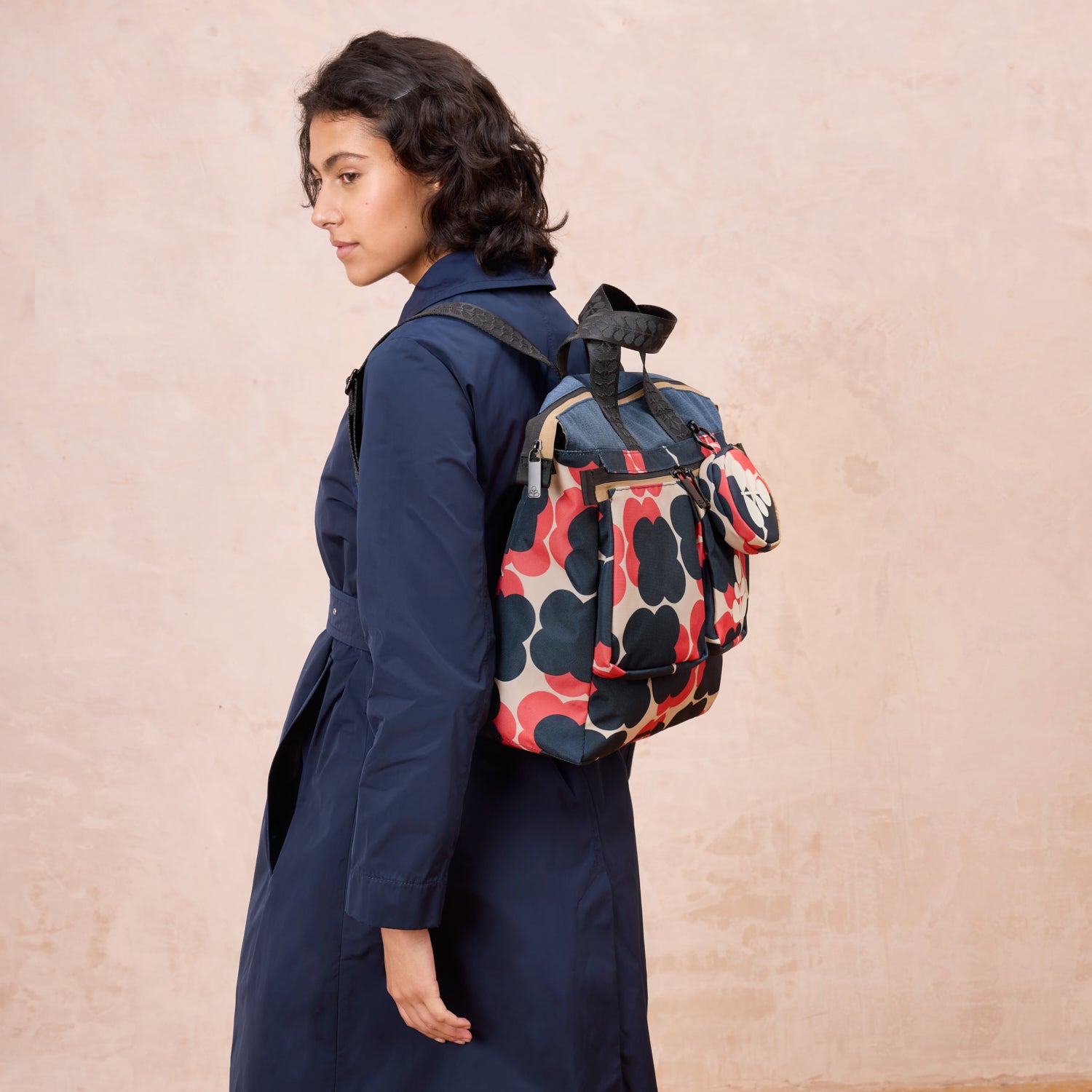 Axis Backpack - Waterproof Travel Backpack with Floating Flower Navy Red Design - Perfect for Hiking, Camping & Outdoor Adventures
