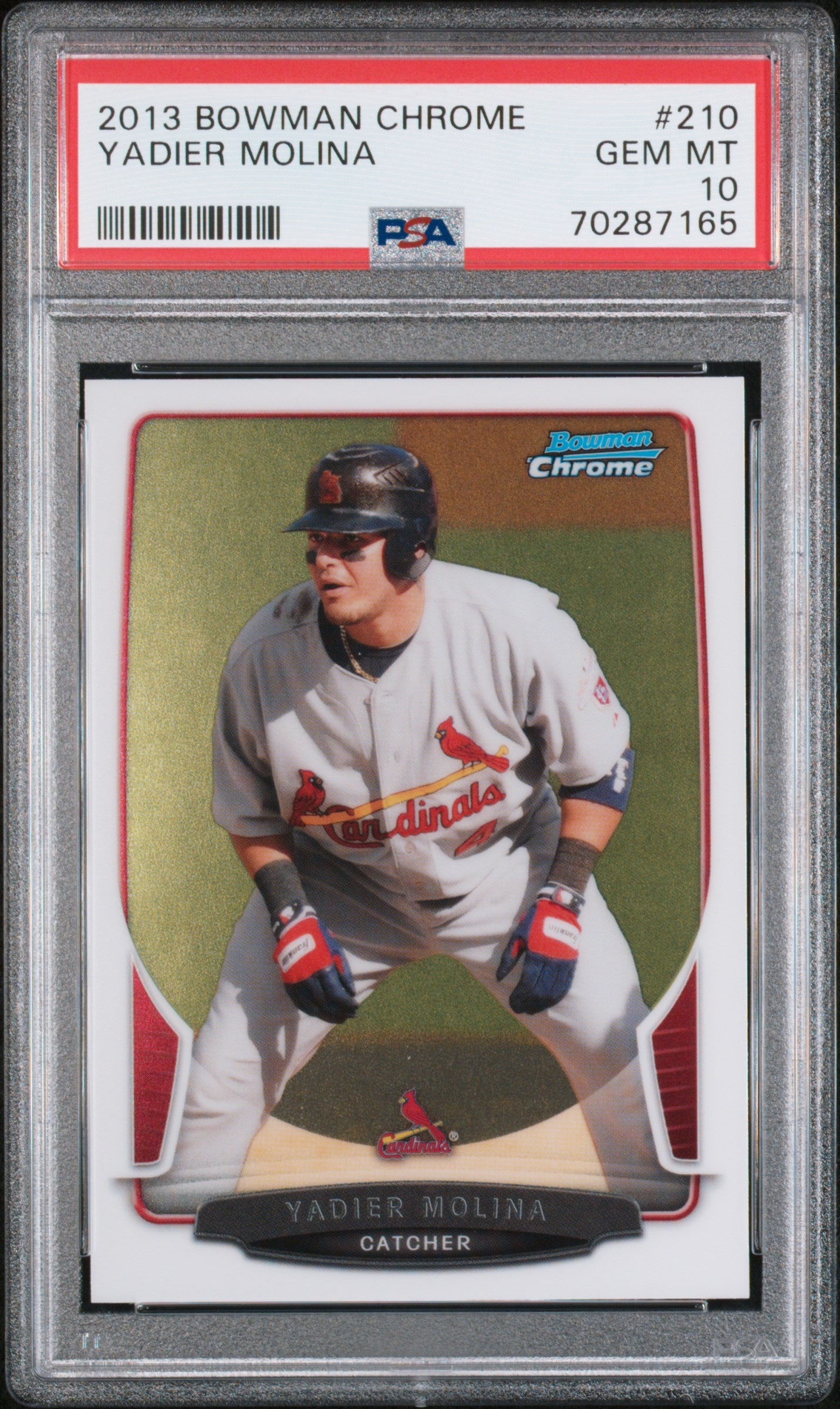 2013 Bowman Chrome Yadier Molina #210 PSA 10 Gem Mint Baseball Card - Perfect for Collectors & Sports Memorabilia Displays