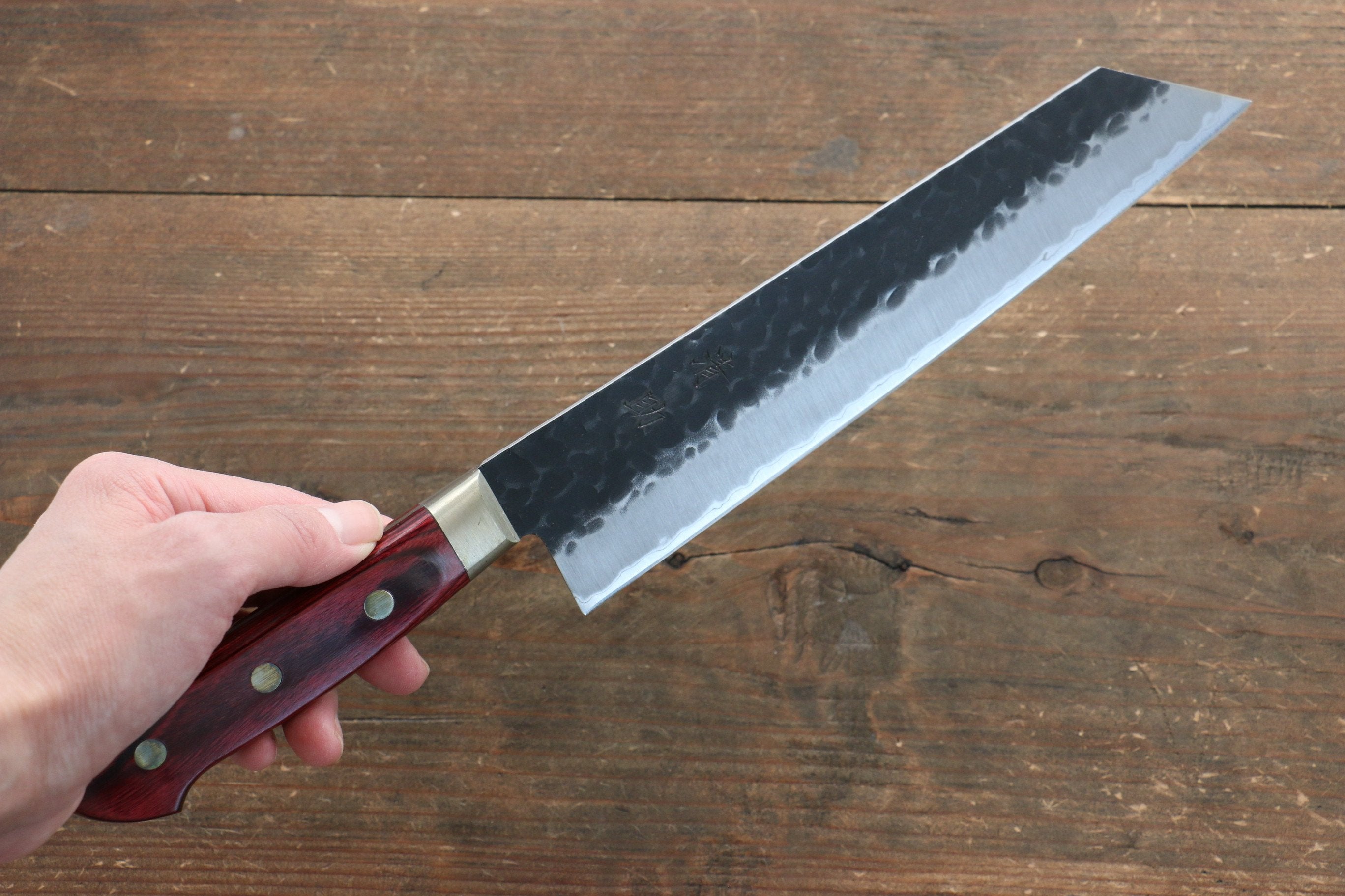 Premium Seisuke Kurobeni Blue Super Hammered Kurouchi Kiritsuke Gyuto Knife 210mm - Japanese Chef Knife with Red Pakka Wood Handle - Perfect for Sushi, Sashimi & Precision Cutting
