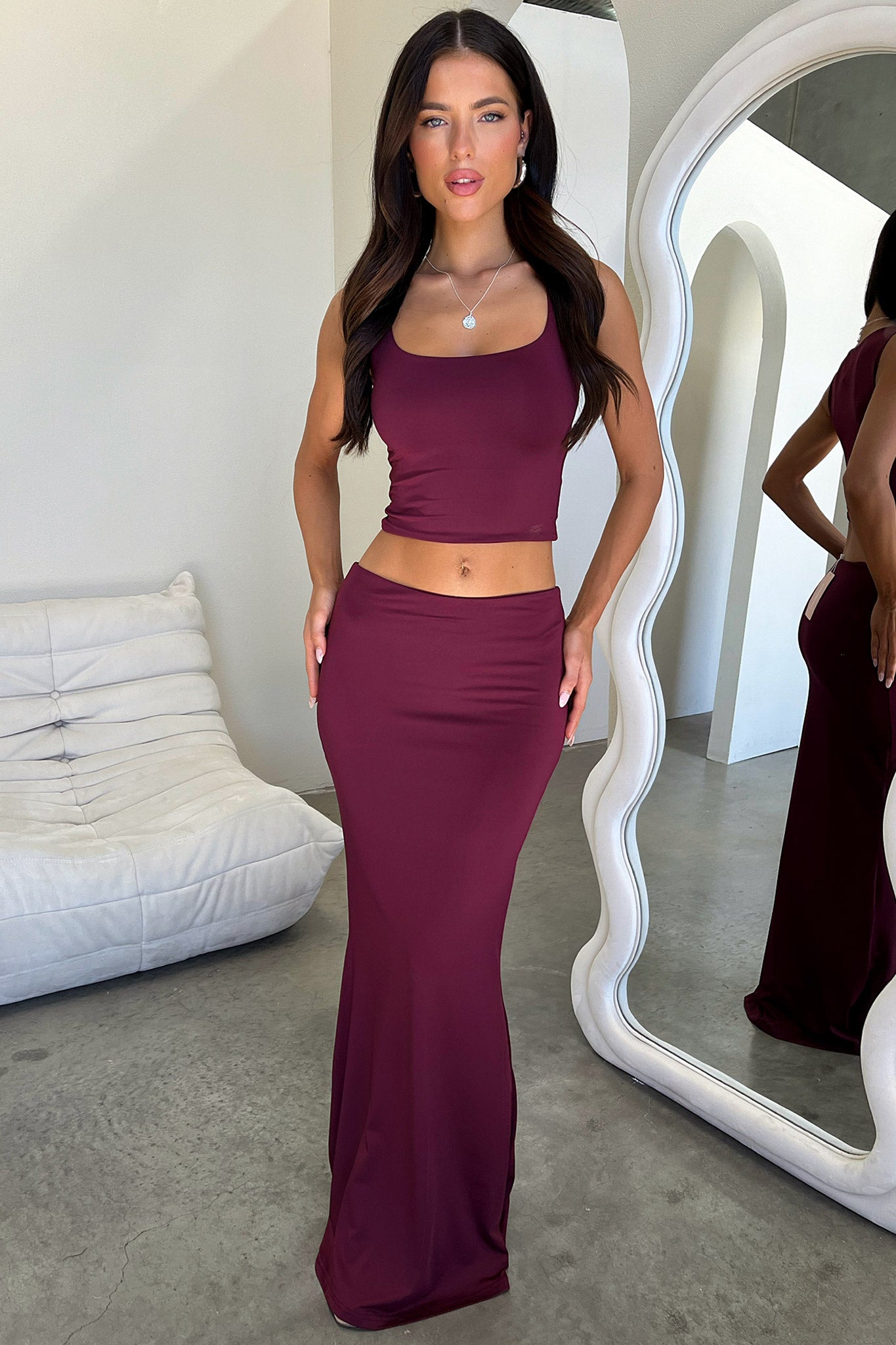 Elegant Clementine Maxi Skirt in Wine Red - Perfect for Casual Outings, Date Nights & Summer Vacations
