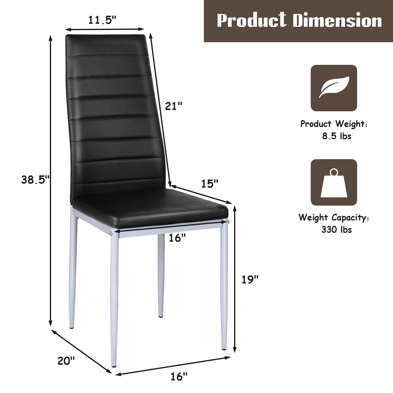 KOTEK PU Leather Dining Chairs Set of 4 - Ergonomic High Back Upholstered Side Chairs with Sturdy Steel Frame - Perfect for Kitchen, Dining Room, Restaurant & Office Use (Black)