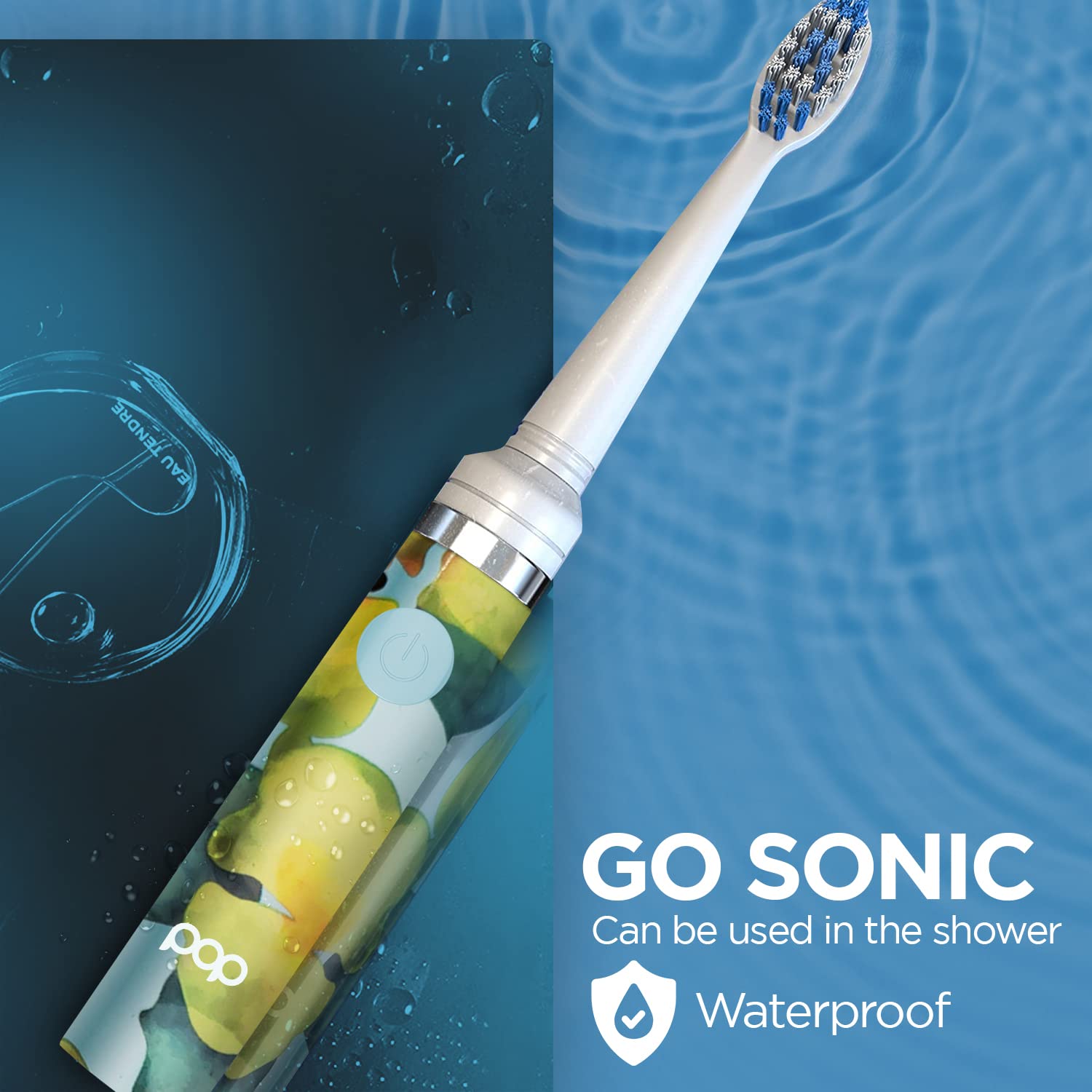 Pop Sonic Electric Toothbrush for Kids & Travel - Blue Watercolor Design, 2 Speed Modes (15,000-30,000 Strokes/Min), Dupont Nylon Bristles, Battery Powered - Perfect for Home, School & Vacation Use