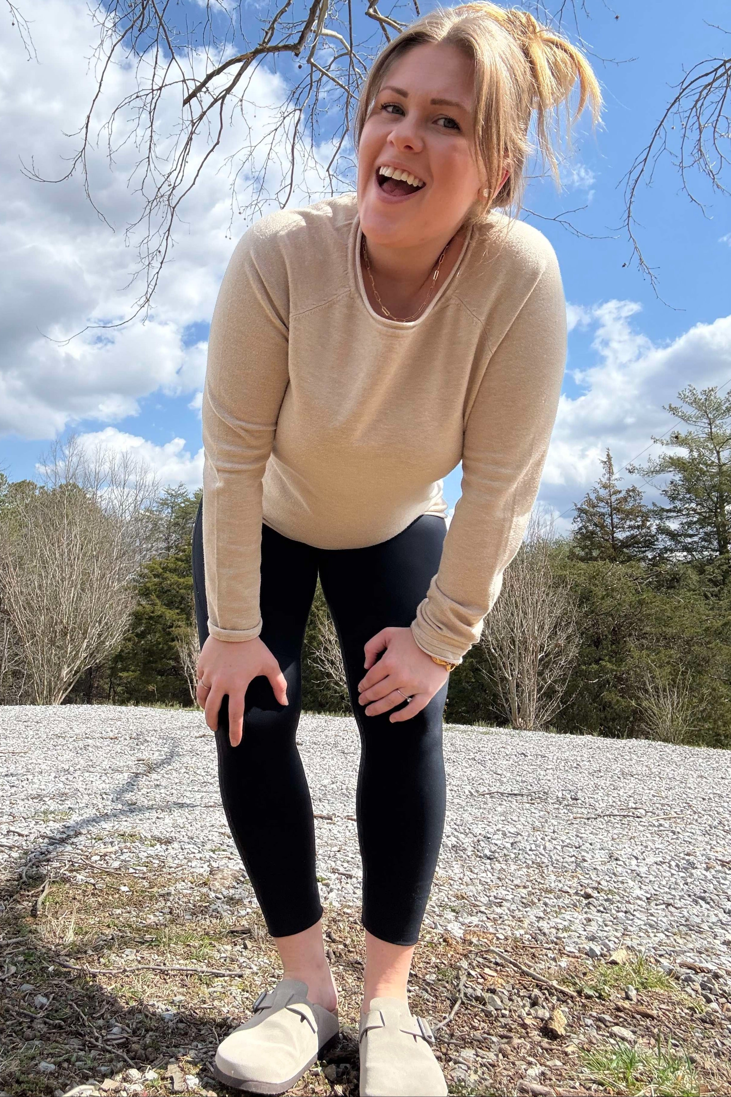 Beige Maternity Sweater Top with Raglan Sleeves - Soft & Stretchy Pregnancy Clothes for Women | Perfect for Casual Wear, Office & Maternity Photos