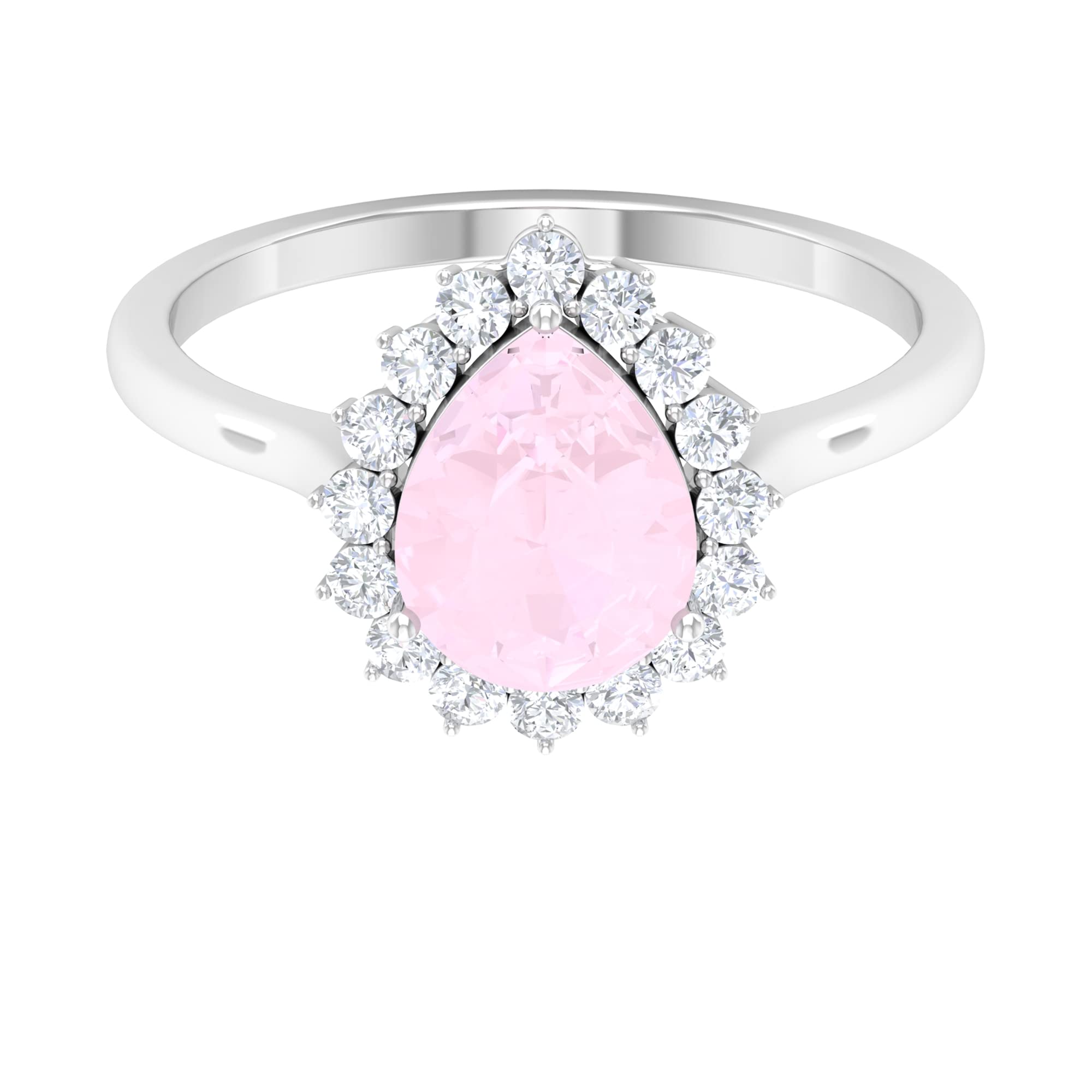 2.25 CT Rose Quartz Engagement Ring with Diamond Halo - Vintage Inspired Pear Cut 14K Solid Gold Ring for Women | Perfect for Proposals, Anniversaries & Romantic Gifts