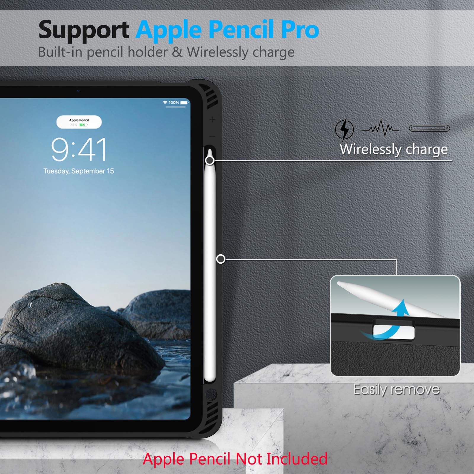 Fintie SlimShell Protective Case for iPad Air 11-inch (M3/M2) & 10.9-inch (5th/4th Gen) - Lightweight Flexible TPU Back Cover with Apple Pencil Holder - Perfect for Work, School & Travel - Black