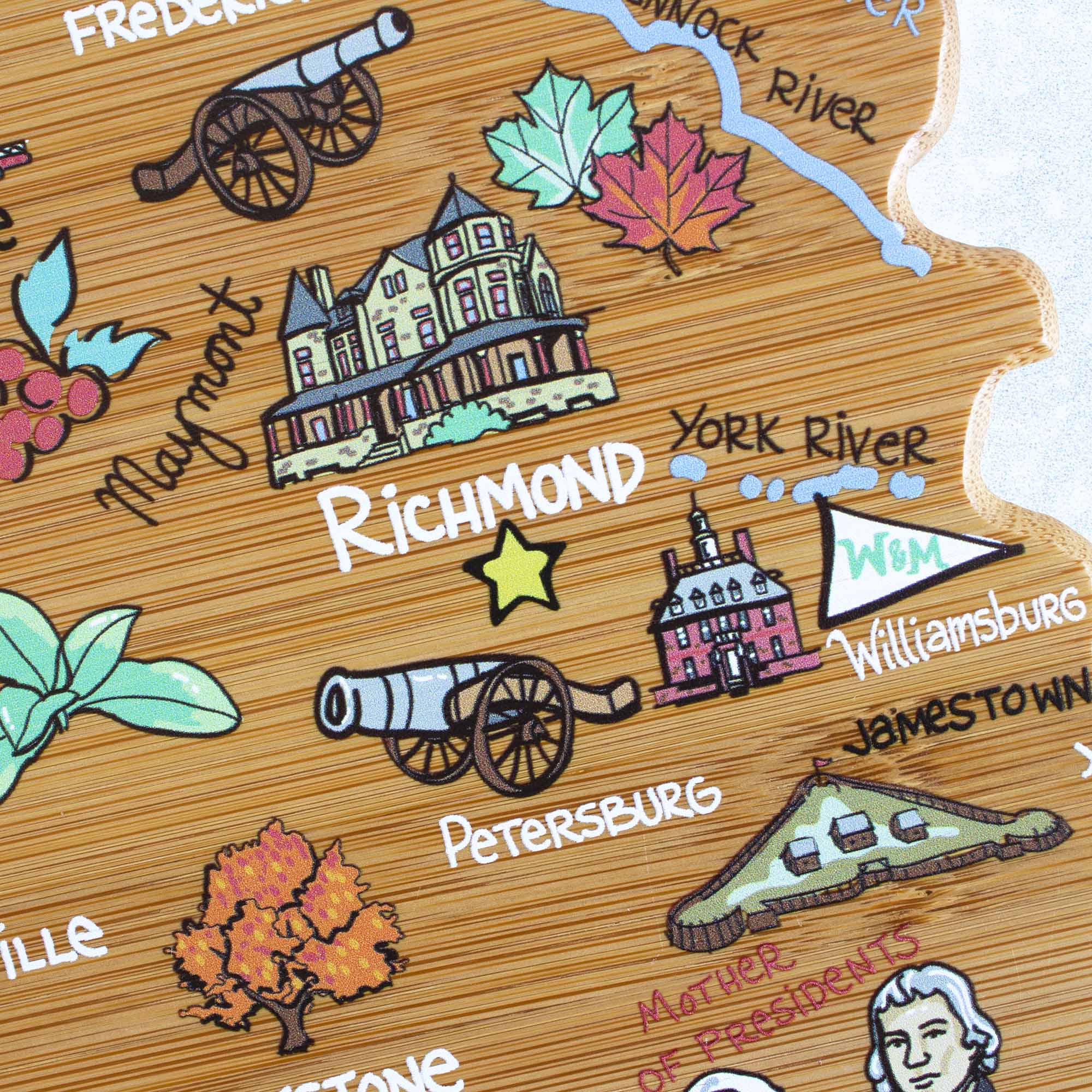 Virginia Handcrafted Wooden Cutting Board with Fish Kiss™ Artwork - Perfect for Kitchen, Charcuterie Boards & Home Decor Gifts