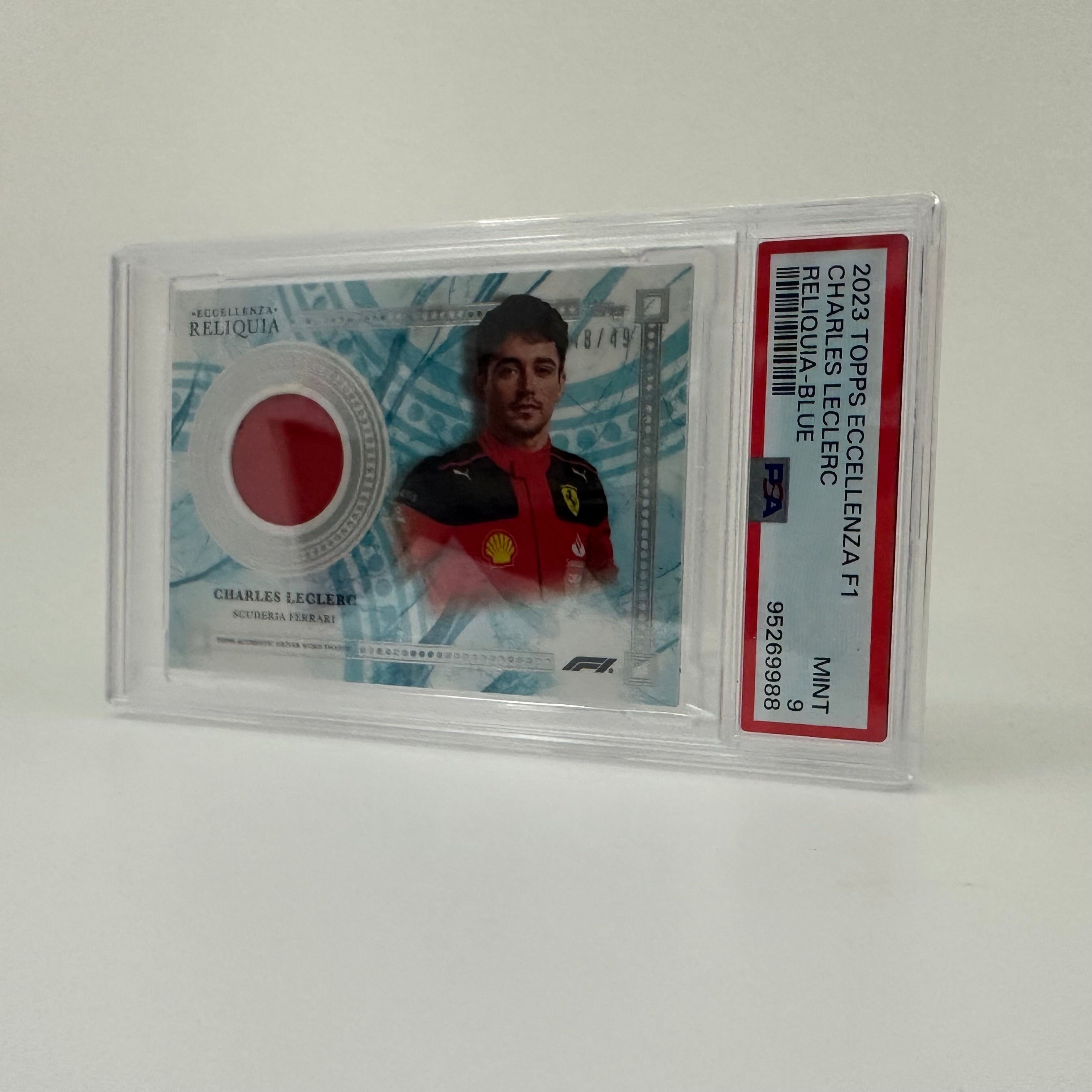 PSA 9 Graded 48/49 Charles Leclerc Blue 2023 Topps Eccellenza Relic Card - Perfect for F1 Collectors and Racing Memorabilia Displays