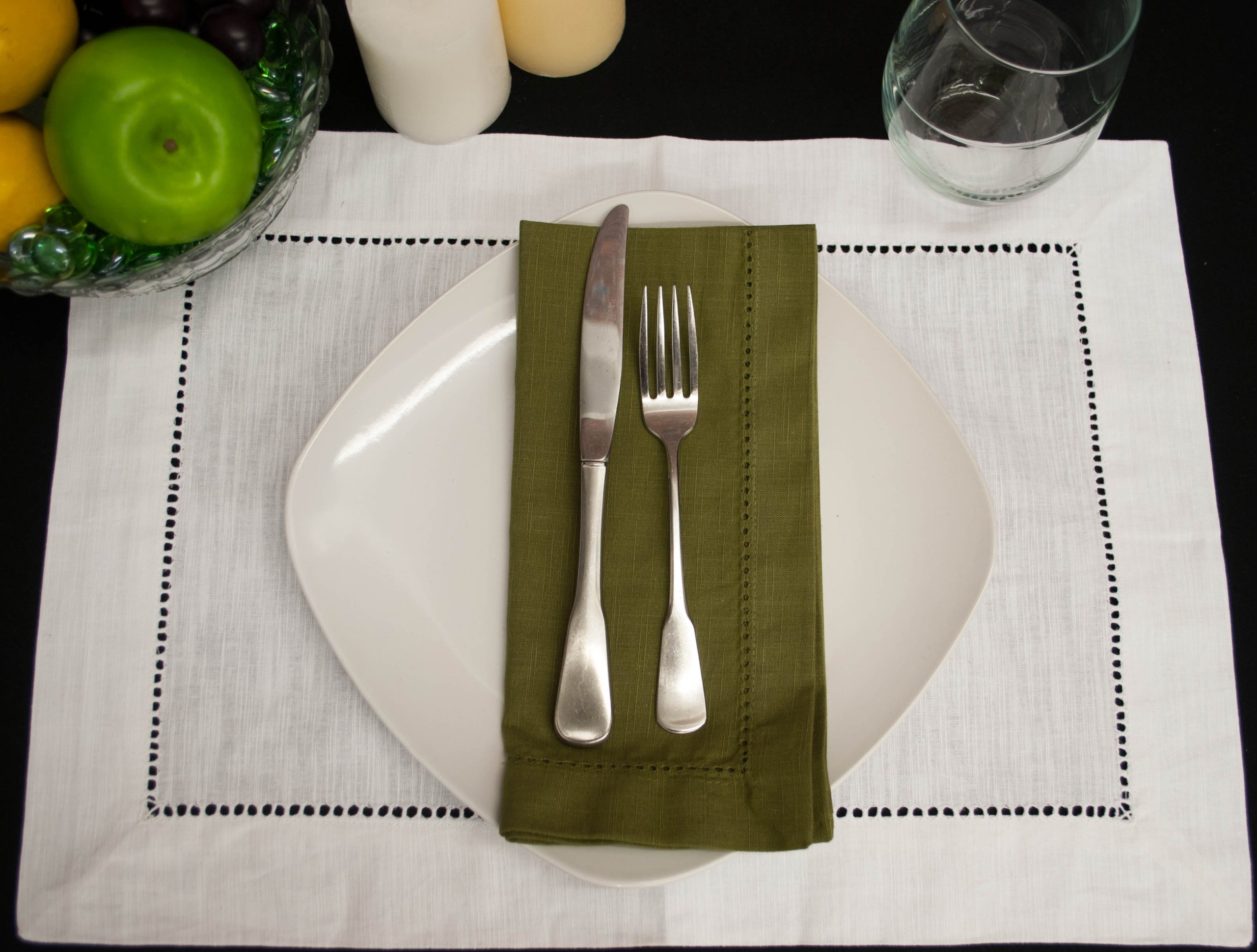Premium Hemstitch Linen Dinner Napkins - Set of 12, Artichoke Green, Elegant Formal Dining & Special Occasions