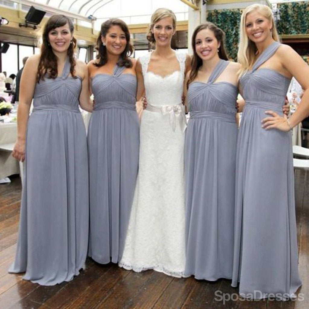 Elegant One Shoulder Chiffon Bridesmaid Dress WG136 - Floor Length Formal Gown for Weddings, Prom & Special Occasions