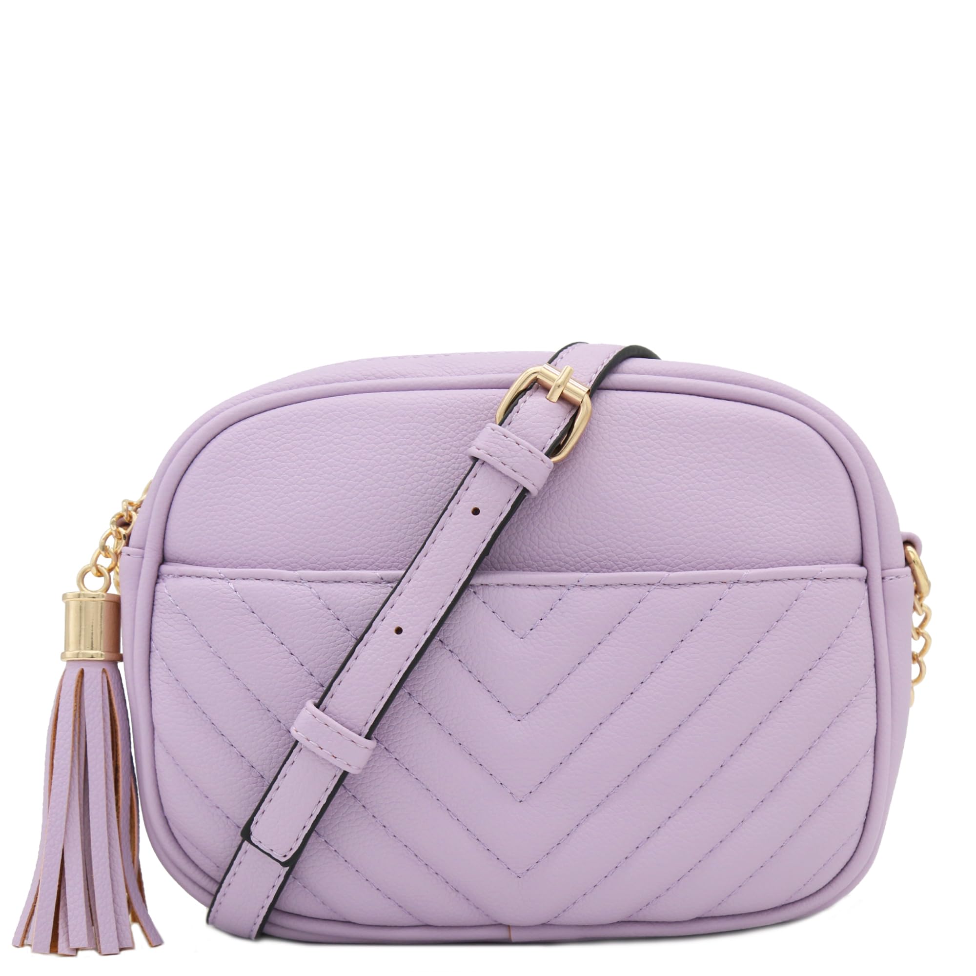 Stylish Chevron Quilted Crossbody Camera Bag with Adjustable Chain Strap & Tassel - Perfect for Travel, Photography & Everyday Use