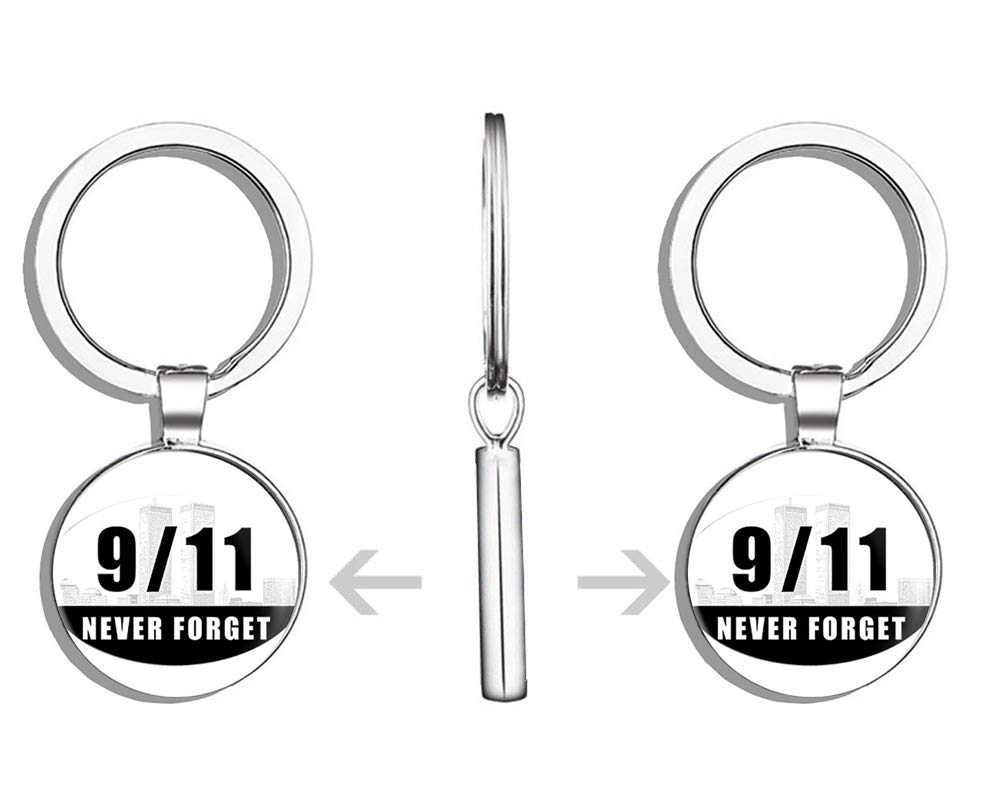 9/11 New York Skyline Twin Towers NEVER FORGET Commemorative Metal Keychain - Oval Round Key Ring for Memorial Gifts, Patriotism & Everyday Carry