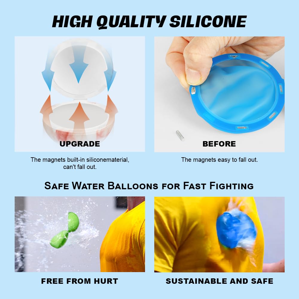 Refillable Magnetic Silicone Water Balloons - 24 Pack Eco-Friendly Reusable Pool Toys for Kids, Outdoor Summer Water Games, Backyard Party Essentials, Bath & Slide Fun
