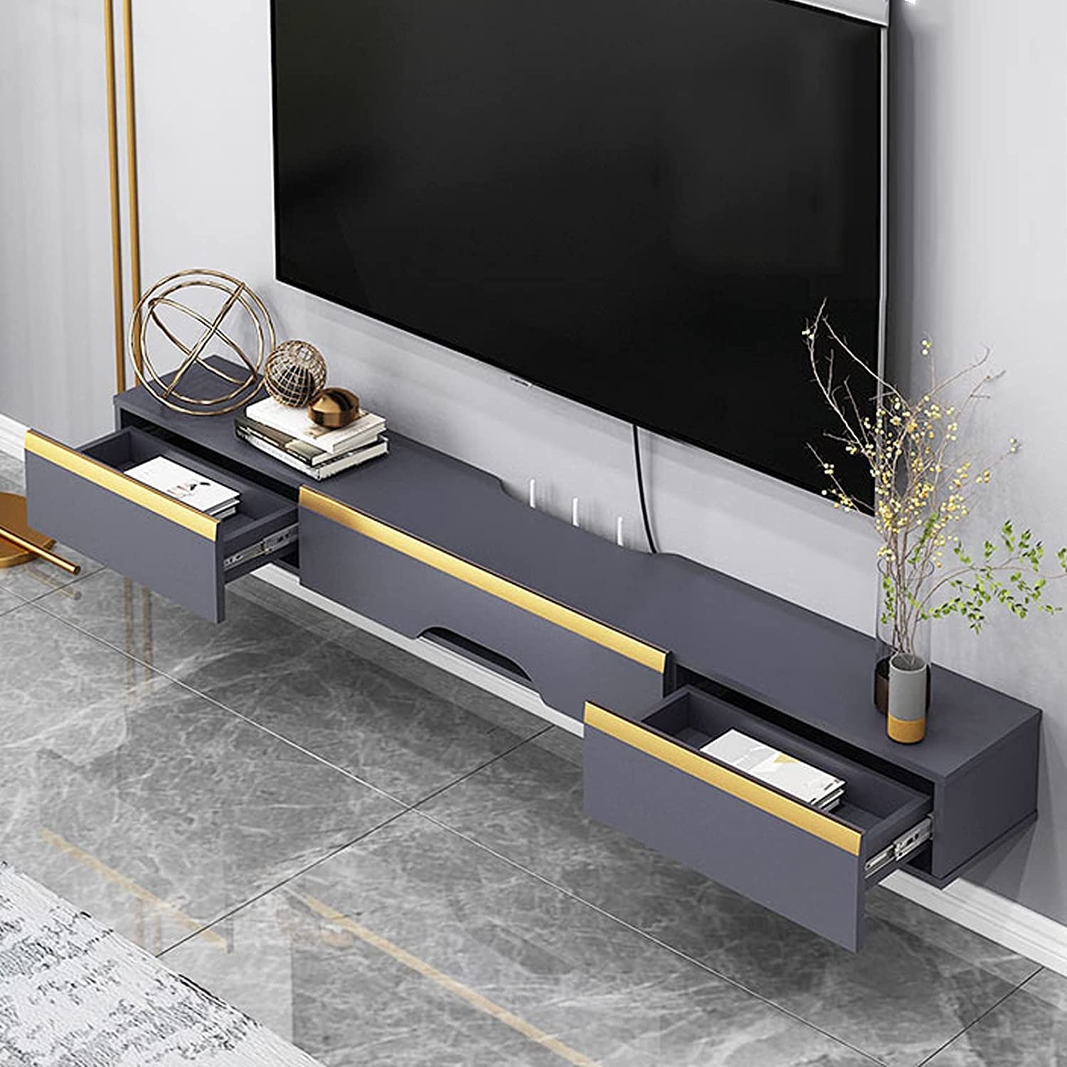 Floating TV Stand Wall Mounted Media Console with 2 Drawers - Modern Wooden Entertainment Center for Living Room, Bedroom & Home Theater (Brown)