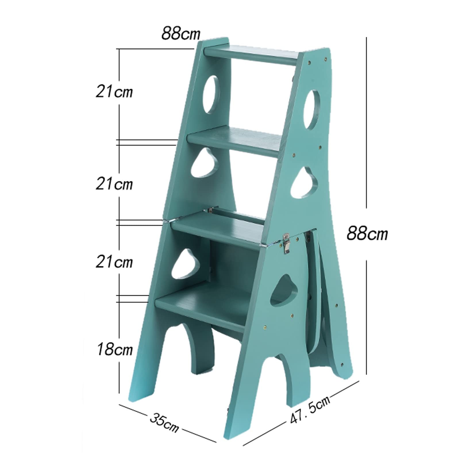 4-Step Portable Wooden Folding Step Stool Ladder - Multifunctional Convertible Chair for Kitchen, Bathroom, Coffee Bar & Shoe Rack - Perfect for Reaching High Shelves, Home Organization & Small Spaces