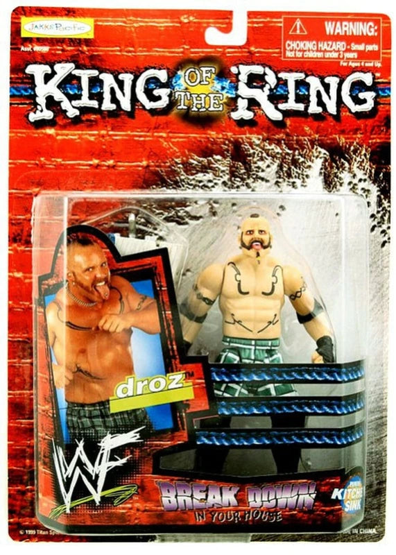 1999 WWF Jakks Pacific Break Down In Your House Droz Wrestling Action Figure - Collectible Toy for Wrestling Fans & Nostalgic Gift for Home Display