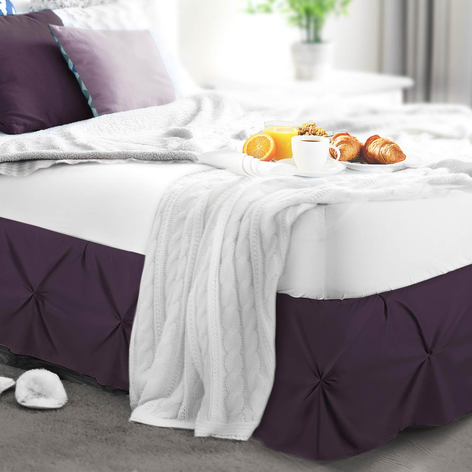 Premium Purple Pinch Pleat Queen Bed Skirt - 14 Inch Drop Hotel Quality Microfiber Bedskirt for Queen Size Beds | Perfect for Home Decor, Guest Rooms & Luxury Bedroom Styling