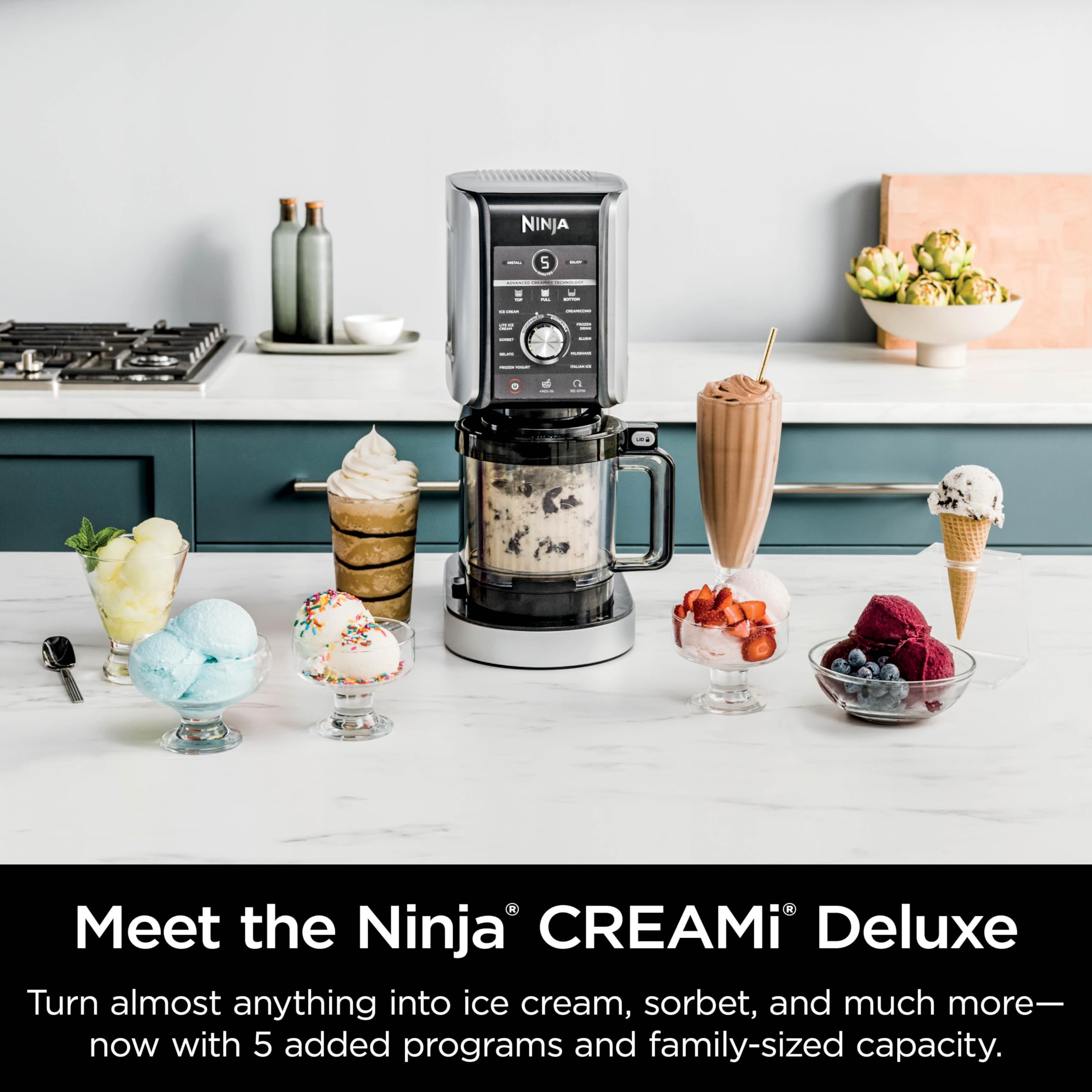 Ninja NC501 CREAMi Deluxe 11-in-1 Ice Cream Maker Machine - Make Homemade Ice Cream, Sorbet, Milkshakes & Frozen Treats with 11 Programs | Includes 2 XL Family-Size Pint Containers | Perfect for Kids & Family Desserts | Silver | Great for Parties, Summer Treats & Healthy Snacks
