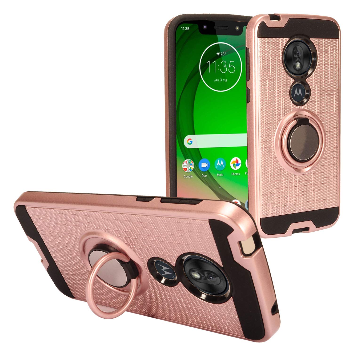 Motorola Moto G7 Play XT1952 Hybrid Phone Case with Ring Stand - Shockproof Protective Cover for Moto G7 Play - Rose Gold (RS2) - Perfect for Work, Travel & Everyday Use