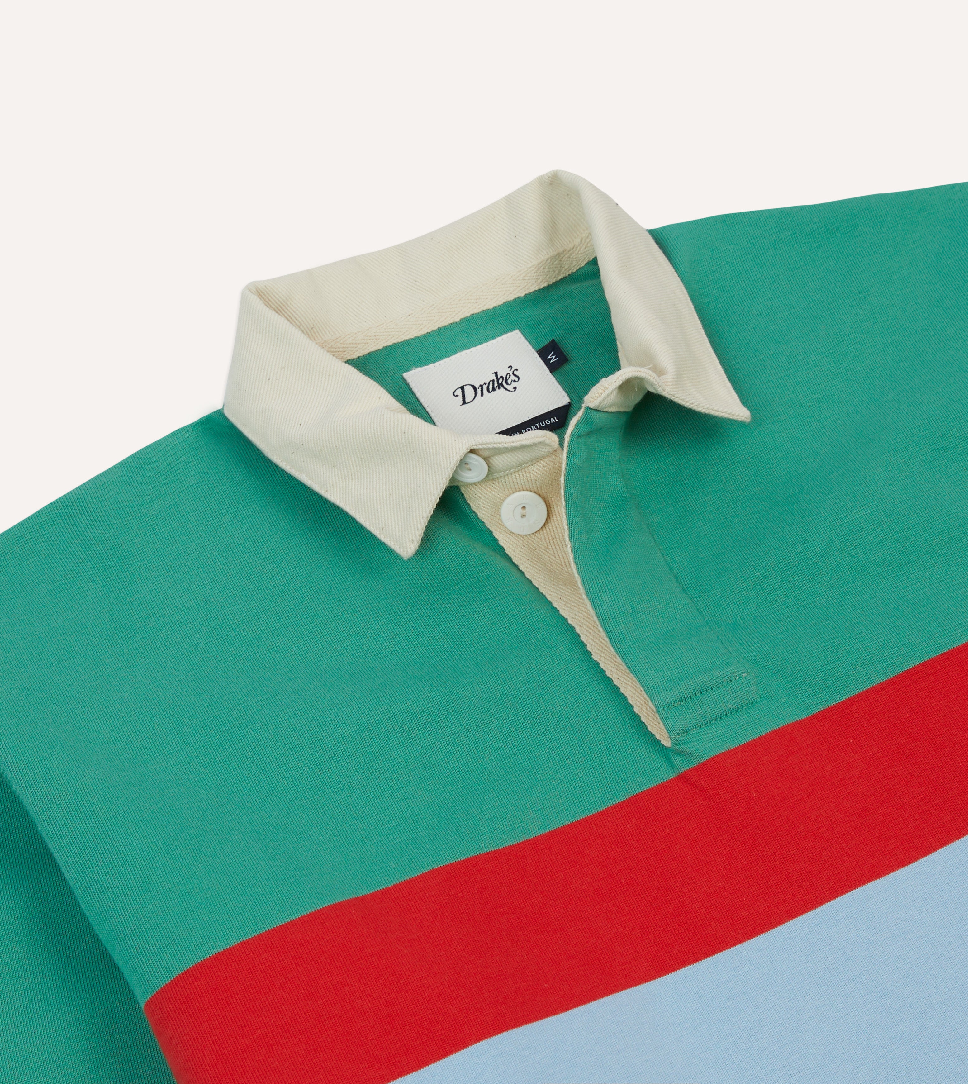 Green, Blue, and Red Striped Cotton Rugby Shirt for Men - Classic Sporty Style for Casual Wear, Team Sports, and Outdoor Activities