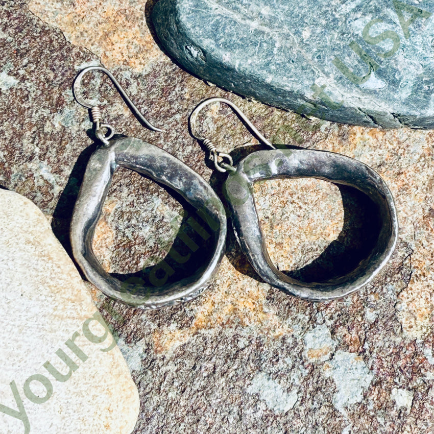 Vintage Brutalist Sterling Silver Pierced Hoop Earrings for Women - Handmade Boho Chunky Statement Jewelry - Perfect for Parties, Weddings & Everyday Wear