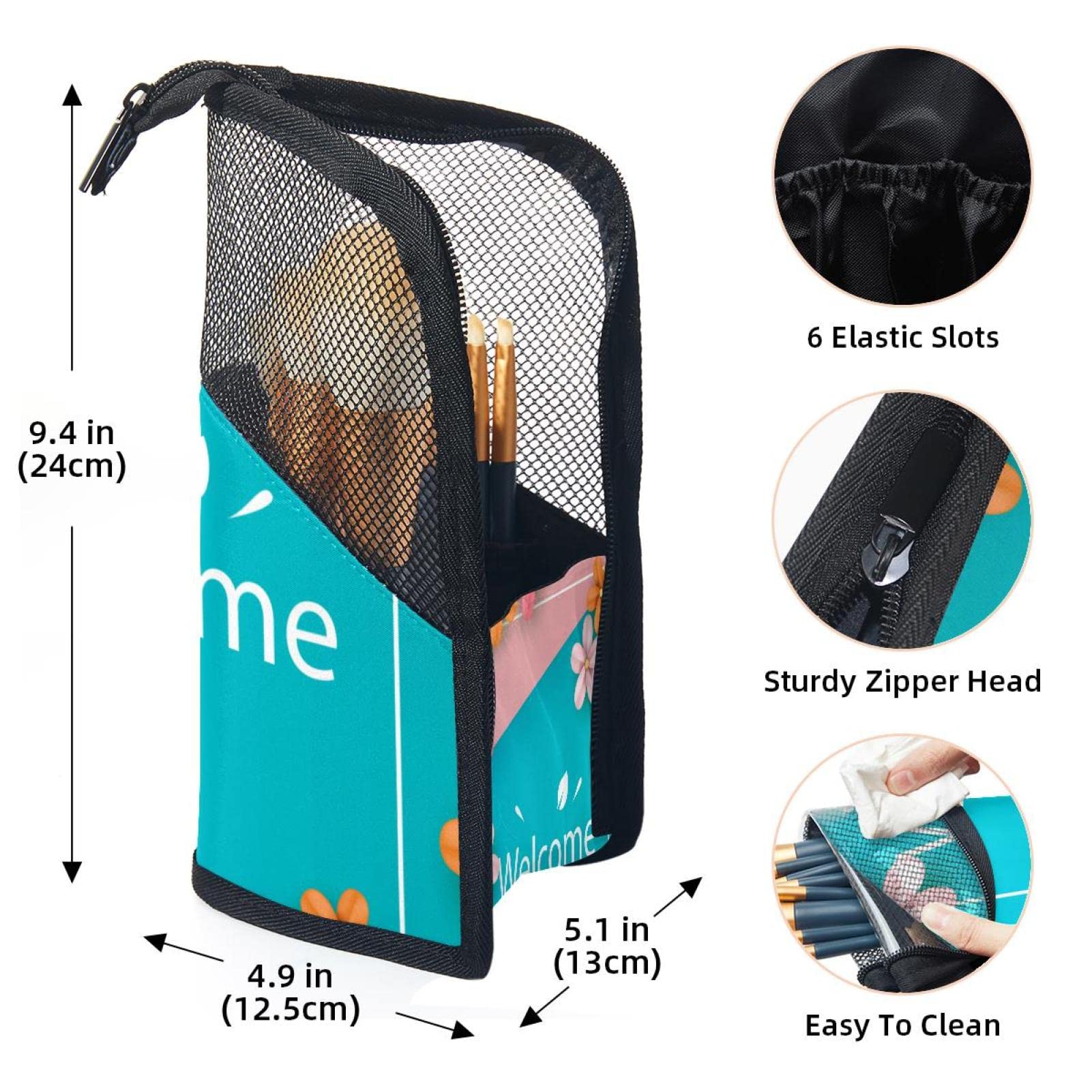 12-Piece Makeup Brush Organizer Bag with Welcome Flower Design - Portable Cosmetic Brush Holder Case for Travel & Home Storage
