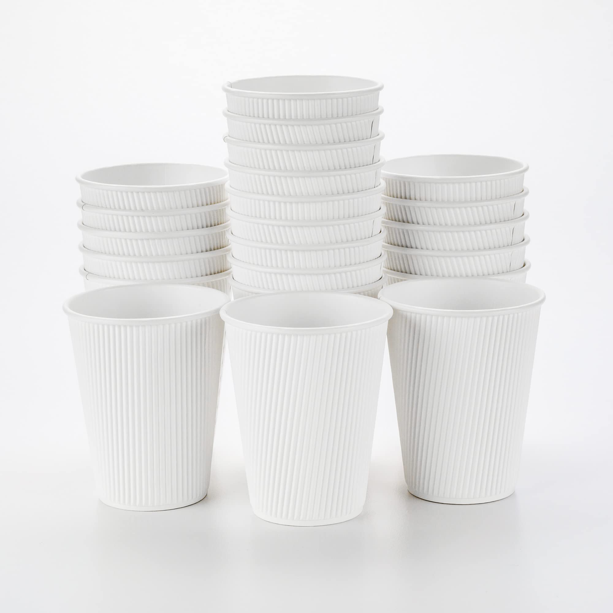 12oz Disposable Coffee Cups - 25 Pack Double Wall Insulated Hot Cups for Coffee, Tea & More | White Paper Cups with Rolled Rim | Lids Sold Separately | Perfect for Coffee Shops, Offices & Catering Events