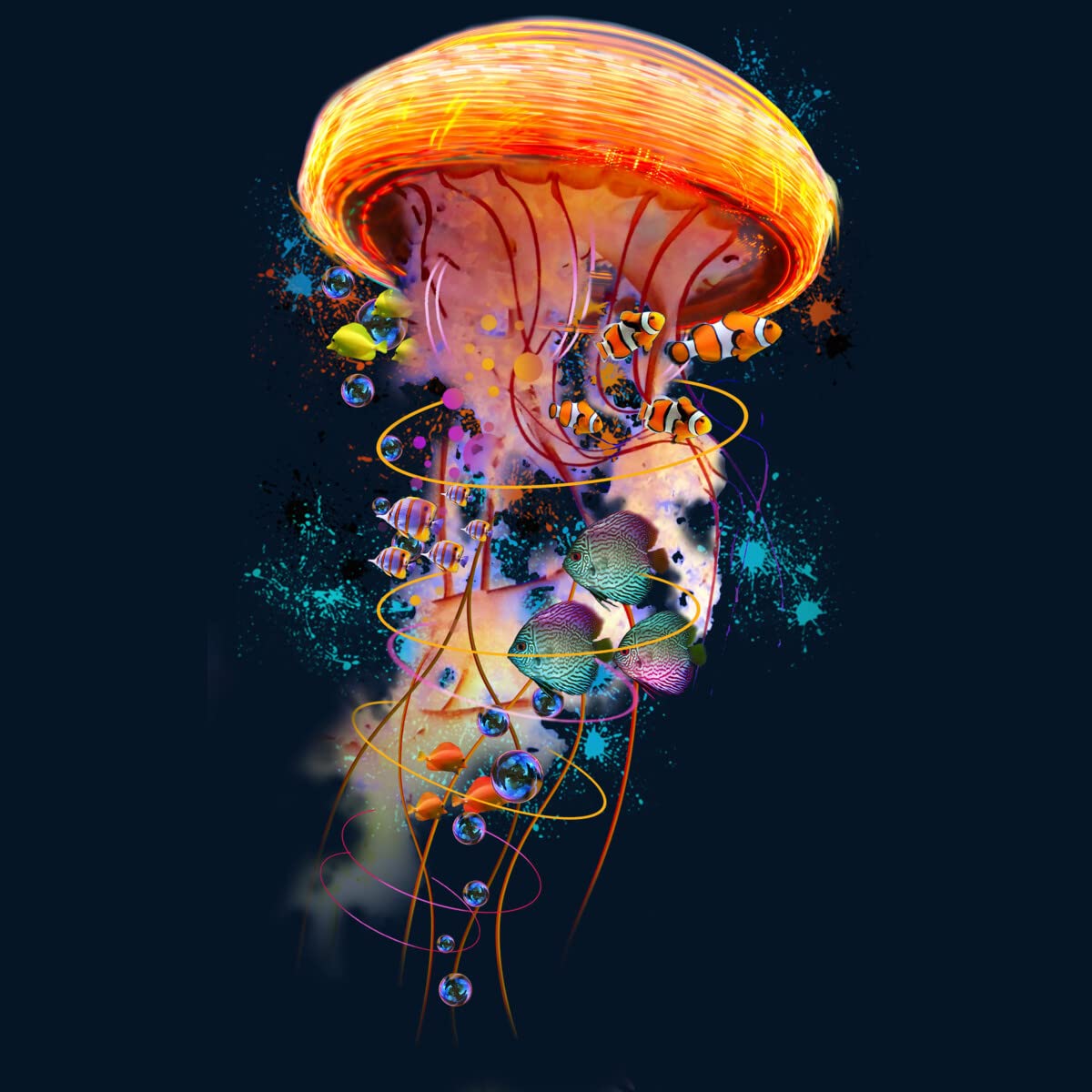 Electric Jellyfish Graphic Tank Top for Men | David Loblaw Design | Soft Cotton Casual Tee | Perfect for Beach, Summer Outfits & Music Festivals