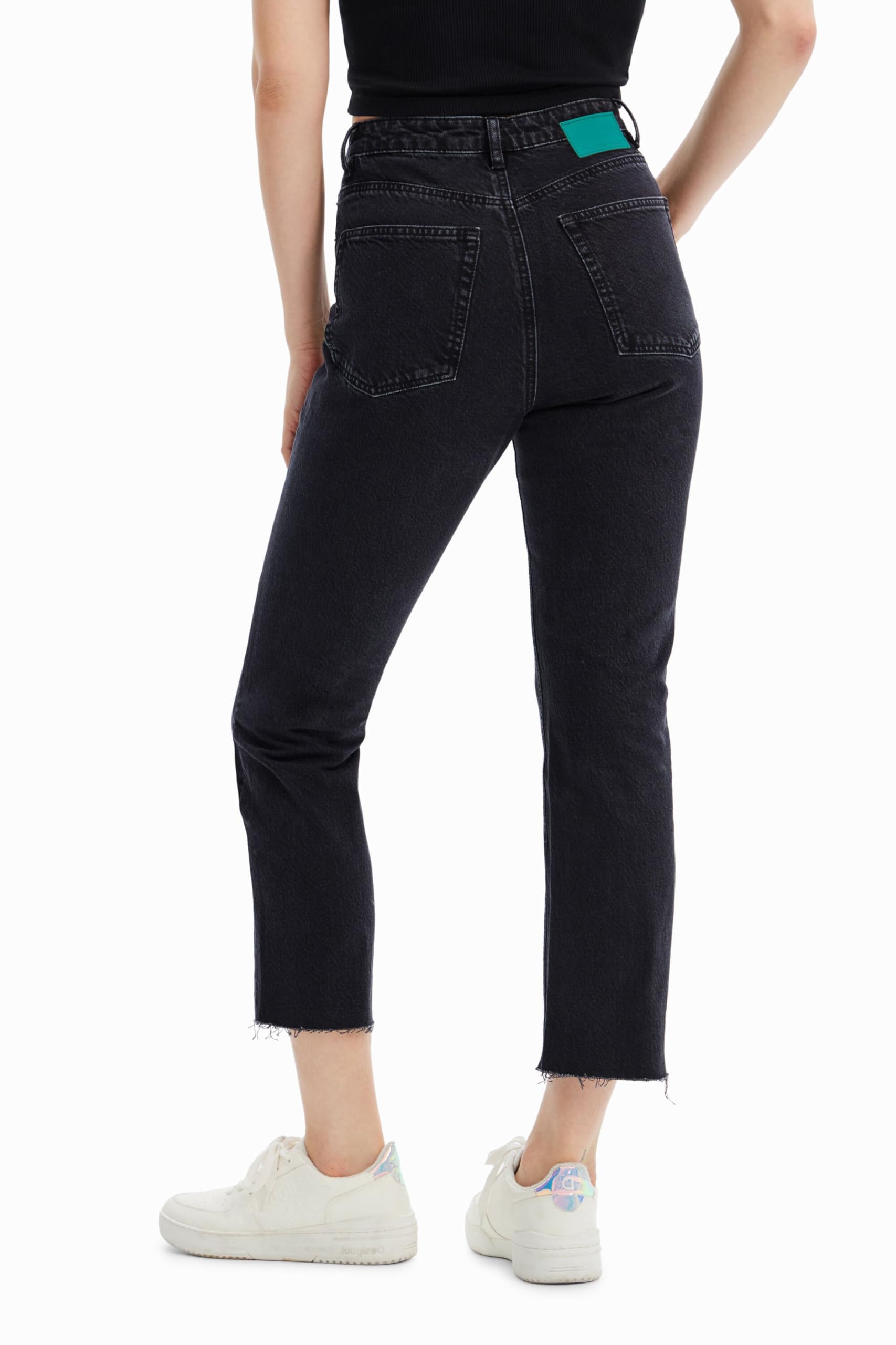 Desigual Women's Straight Cropped Jeans - High Waist Distressed Denim Pants for Casual Wear & Street Style Outfits