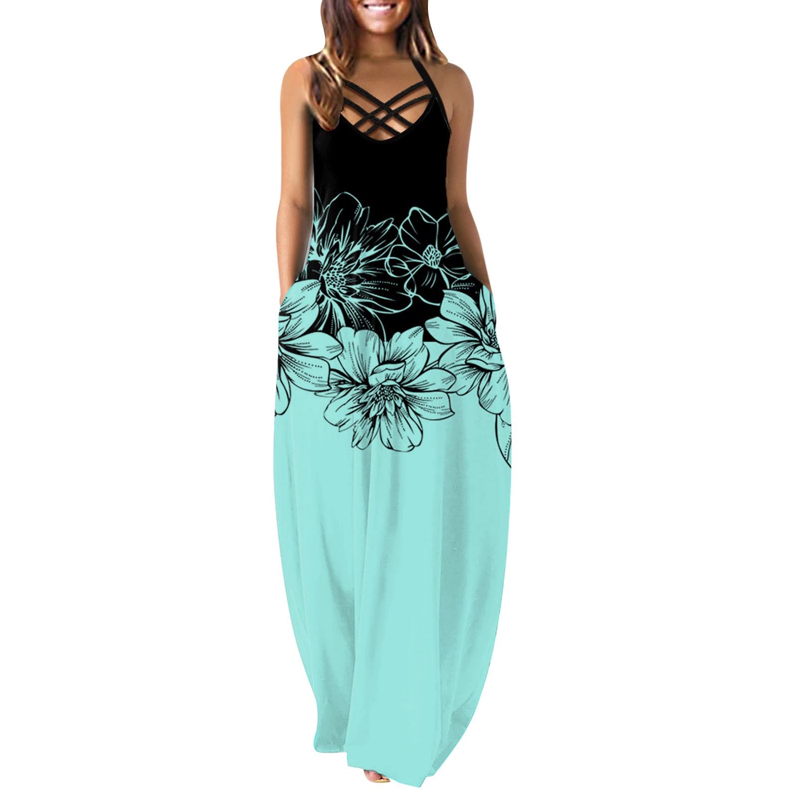 KUDICO Women's Maxi Dresses 2023 - Wedding Guest, Summer Vacation Tank Dress with V-Neck & Sleeveless Loose Fit | Perfect for Beach Parties, Bridal Showers & Casual Outings