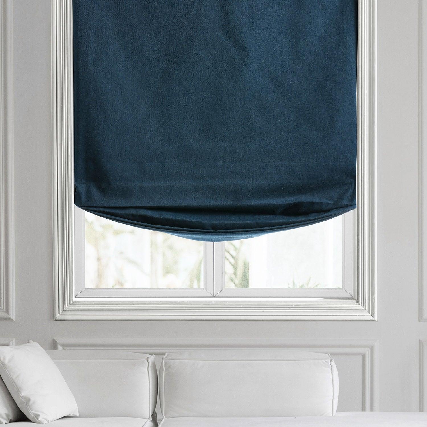 Premium Navy Blue Cotton Roman Shade - Classic Polo Style Window Treatment for Living Room & Bedroom - Blackout & Light Filtering Options