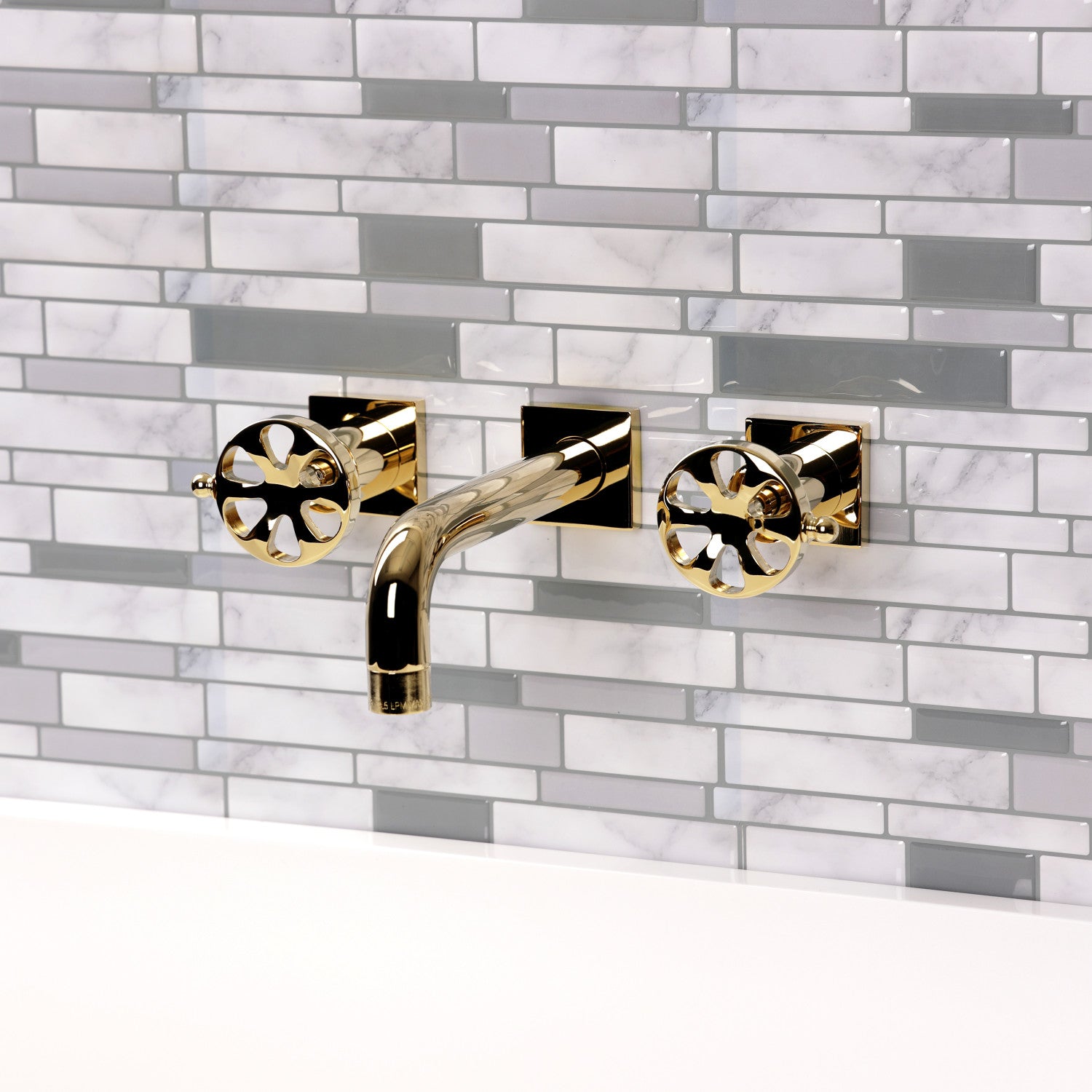 Belknap KS6122RX Double Handle 3 Hole Wall Mount Bathroom Faucet in Polished Brass - Perfect for Modern Bathroom Vanities and Powder Rooms