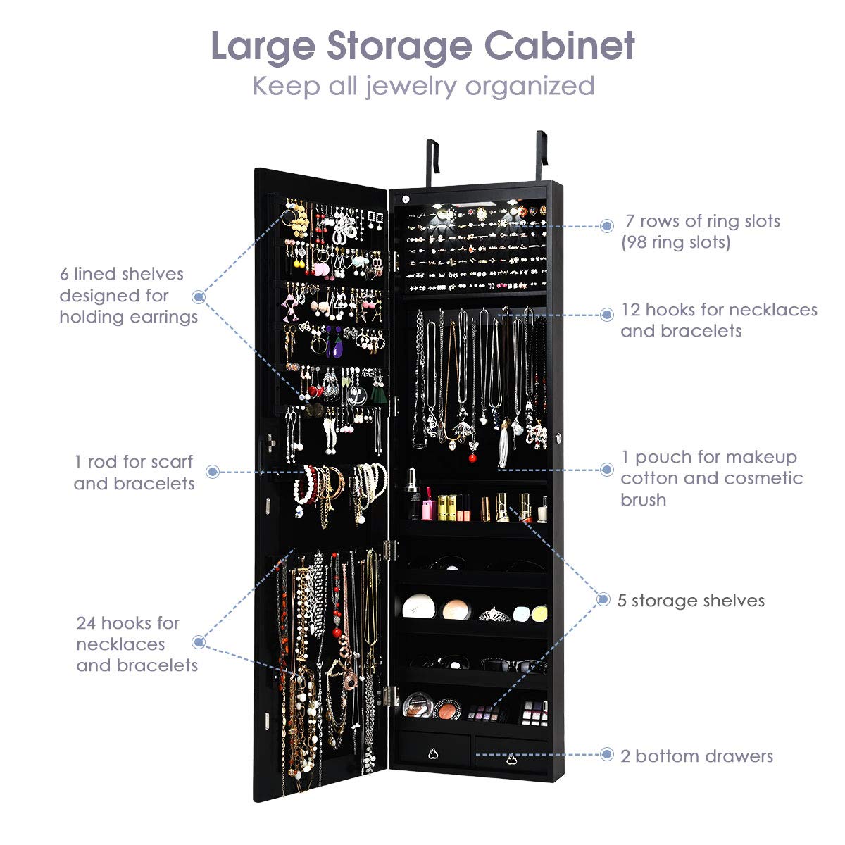 Giantex Wall Mounted Jewelry Armoire Cabinet with Full Length Mirror - 47.5