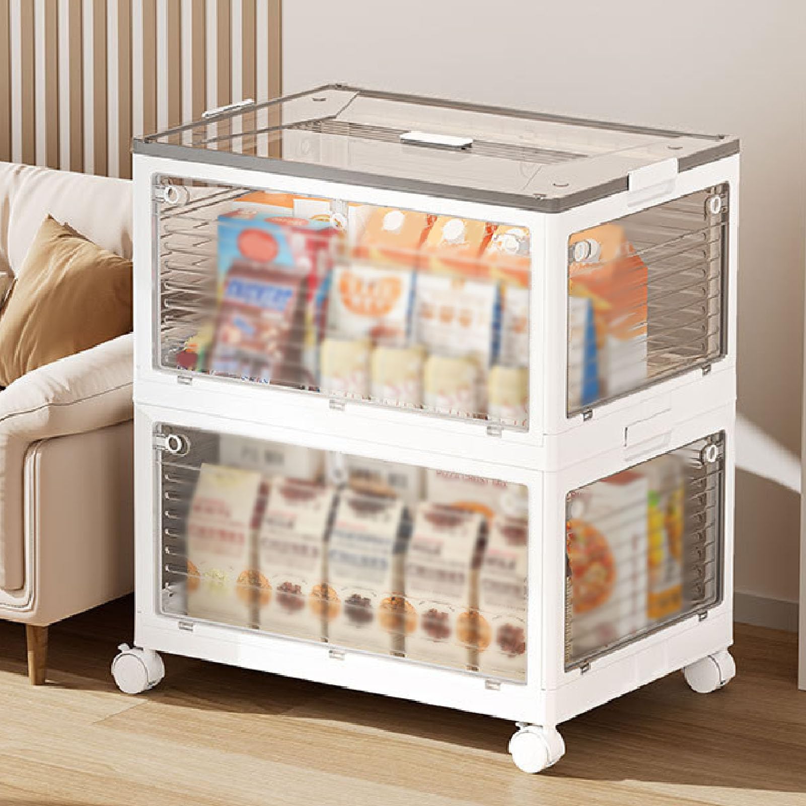 Foldable Storage Box with Wheels & Lids - Stackable Clear Plastic Storage Bins for Bedroom, Living Room, Office - Medium 4.75L (2 Pack) - Perfect for Organizing Clothes, Toys & Home Essentials