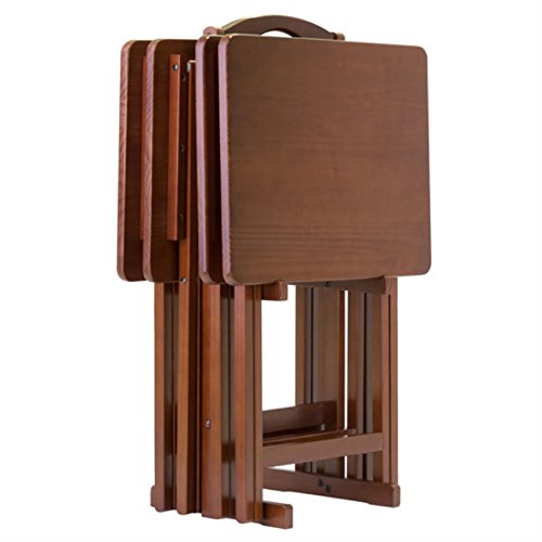 Ergode Wood Dylan 5-Piece Folding Snack Table Set - Sturdy X-Frame Base, Easy Assembly, Space-Saving Design - Perfect for Living Room, Patio, Parties & Small Space Entertaining (Walnut Finish)
